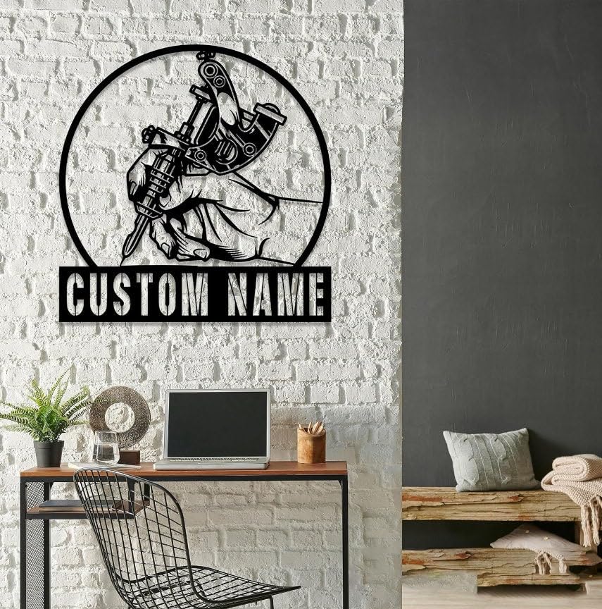 Custom Ink Studio Name Neon Sign, Personalized Tattoo Artist Name Sign, Tattoo Studio Decor, Tattoo Machine Metal
