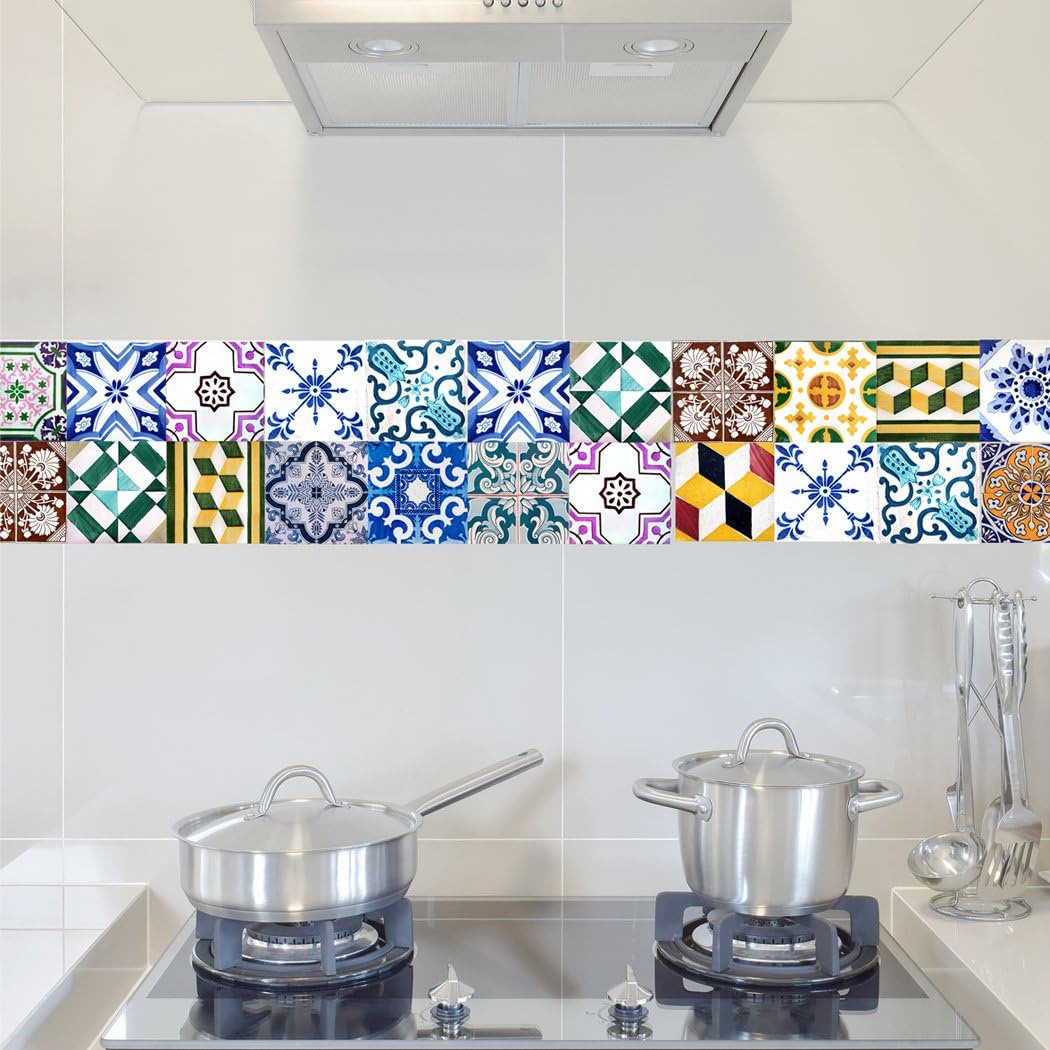 Portugal Tiles Stickers Wels - Set of 16 - Tile Decals for Backsplash Bathroom Kitchen Home Decor (3 x 3 inches (Set of 16))