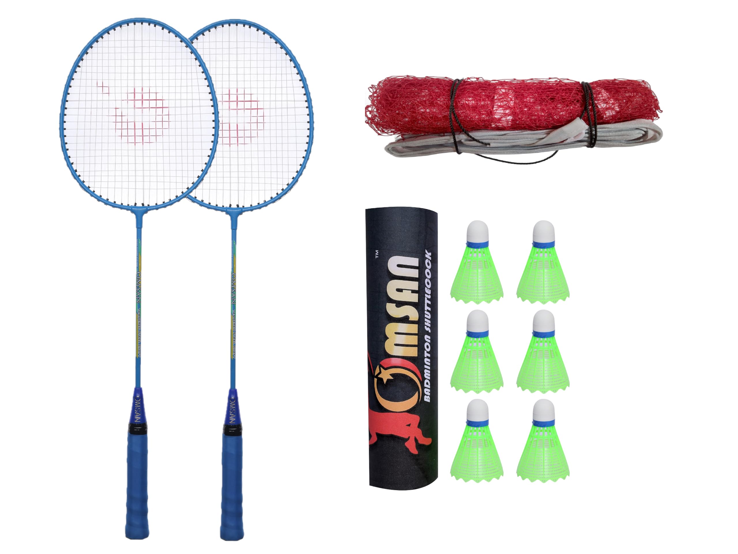 OMSAN Single Shaft Single Colour Set of 2 Piece Aluminium Badminton Racket with 6 Piece Nylon Shuttles & 1 Piece Badminton Net Badminton Kit for All Family Men, Women, Boys & Girls. (B0CL2G1V3L) Amazon Price History, Amazon Price Tracker