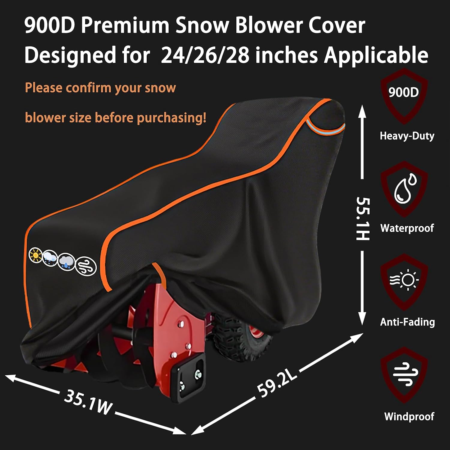Snow Blower Cover-900D Snow Blower Covers Waterproof Outdoor Heavy Duty Universal Snowblower/Thrower Cover Universal Fit for Ego ,Ariens, Honda, Ryobi ,Toro,Cub Cadet and Powersmart