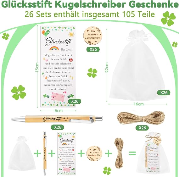 TUZELIYA 26 sets Lucky Pen Gifts Wooden for Colleagues Farewell Gift Colleagues Thank You Gift for Colleagues Teacher School Retirement