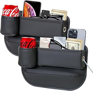 2-Pack Car Gap Organizer & Filler - Premium Leather Seat Storage Box with Cup Holder, Universal Fit Car Accessories for Driver and Passenger Side, Ideal for Organizing Essentials (Black)