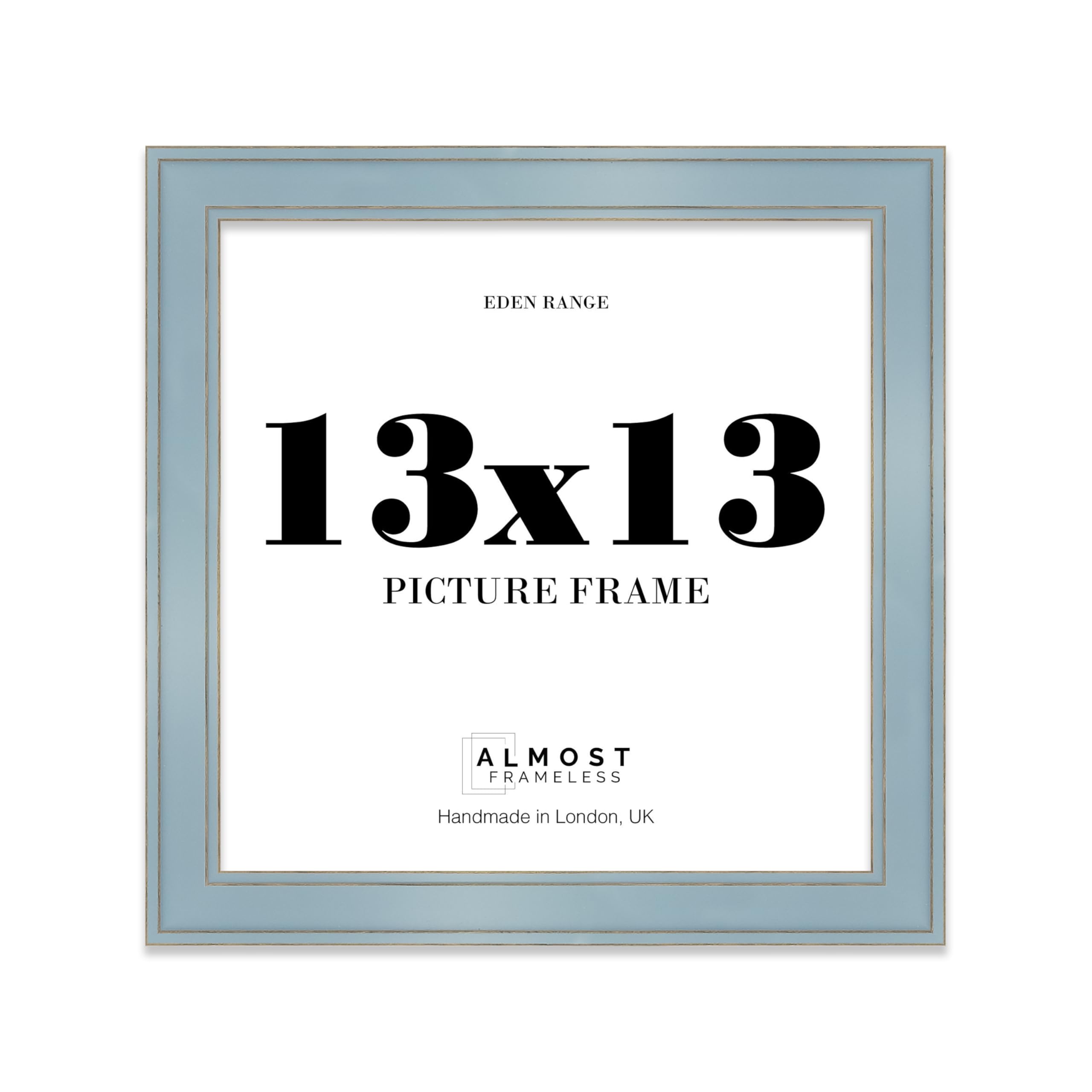 13x13 Cornflower Blue Picture Frame - Shabby Chic Photo Frame with Distressed Finish, Gold Trim, Wall Hooks, 37mm Edge - 1 Pack
