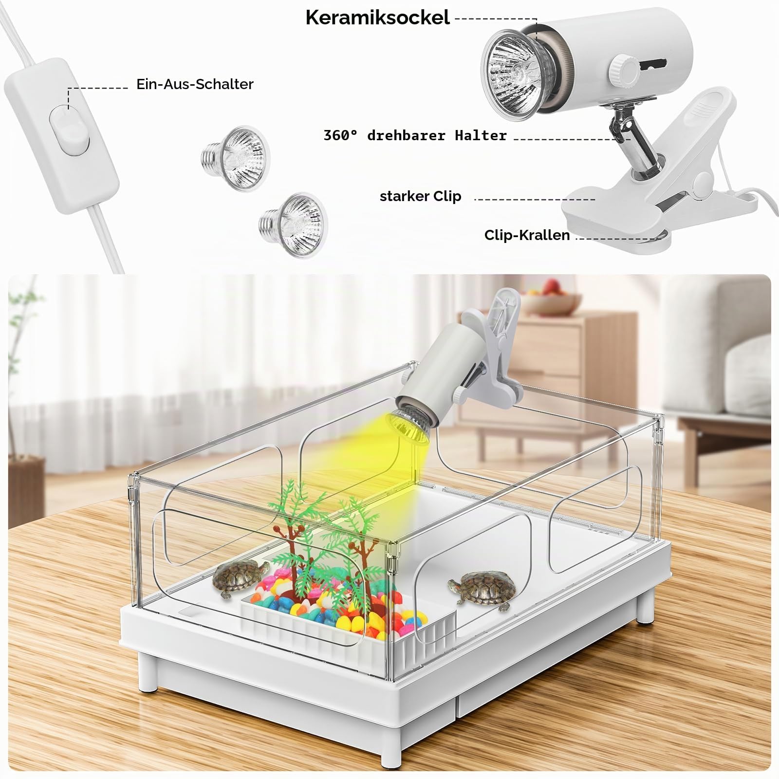 Geegoods Schildkröten-Tank-Set, kleines Schildkröten-Tank-Starter-Set, Schildkröten-Aquarium mit Licht, Filter, farbigen Felsen, Bürste und kleine Pflanze für Schildkröten, Krebse, kleine Reptilien