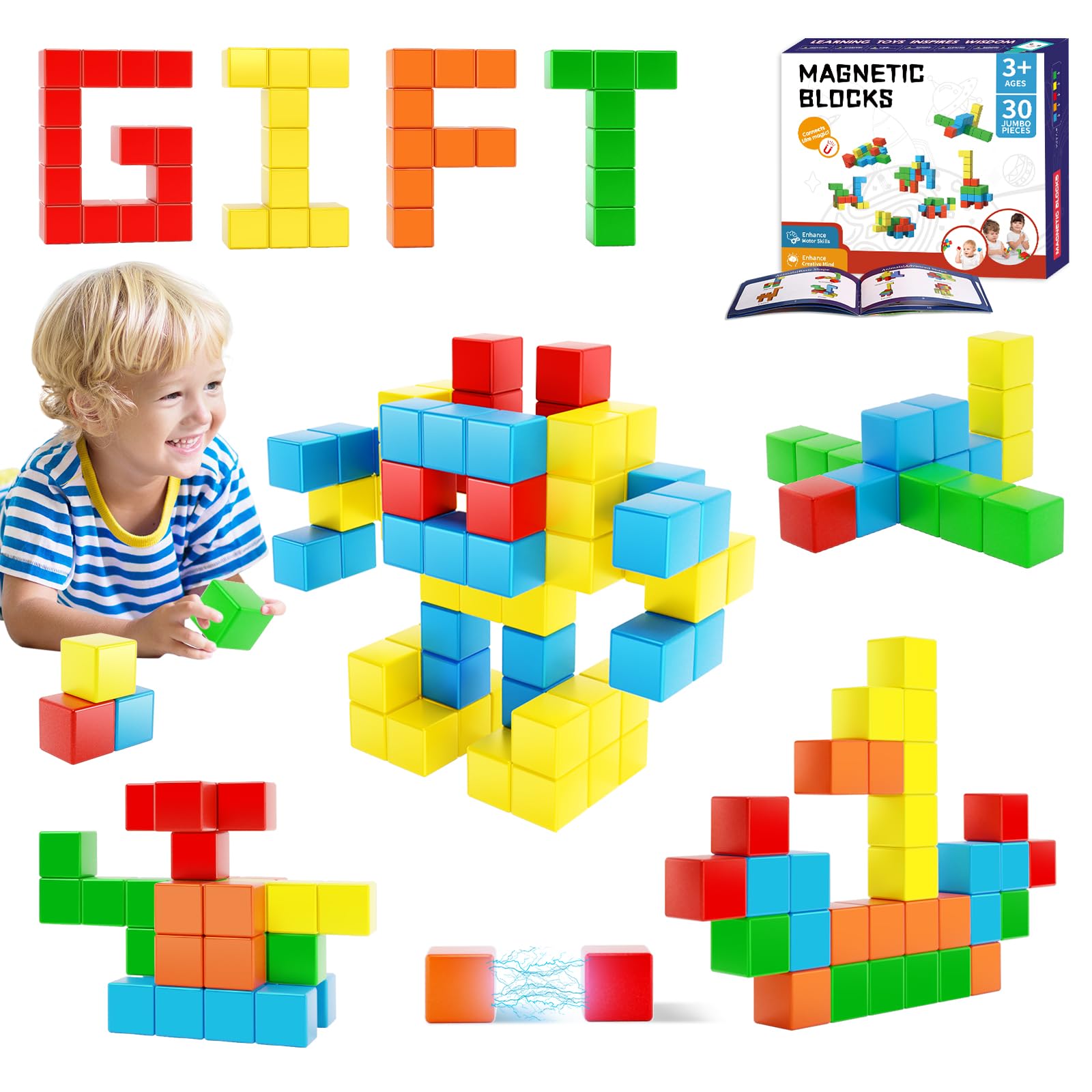 Hiwawind Magnetic Blocks 30pcs, Toddler Toys for Boys and Girls,Large 1.18 Inch Magnet Building Toys,Creative STEM Montessori Sensory Toys, Magnet