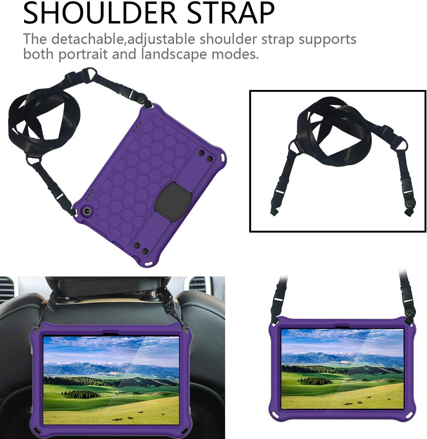 Bumper Case for Fire HD 8"/Plus 10th Gen (2020 Only), Techcircle Shockproof Hand Belt Stand Cover Kids EVA Foam Honeycomb Protective Case with Shoulder Strap Handle Light Cover, Purple