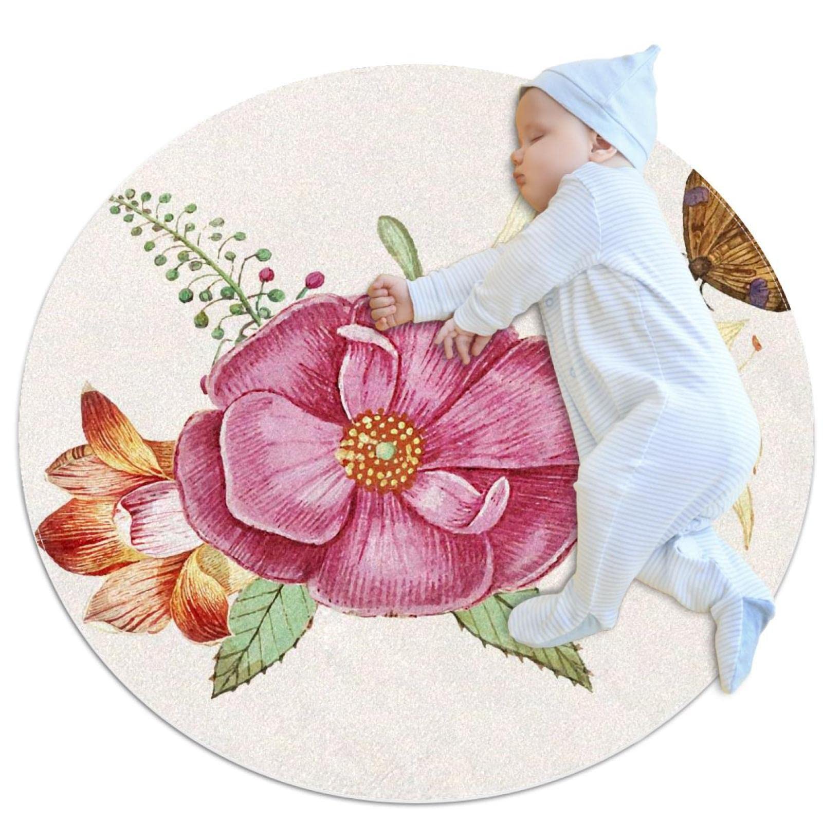 Tapis de jeu pour enfants qui isole du sol froid modèle rond rose sauvage