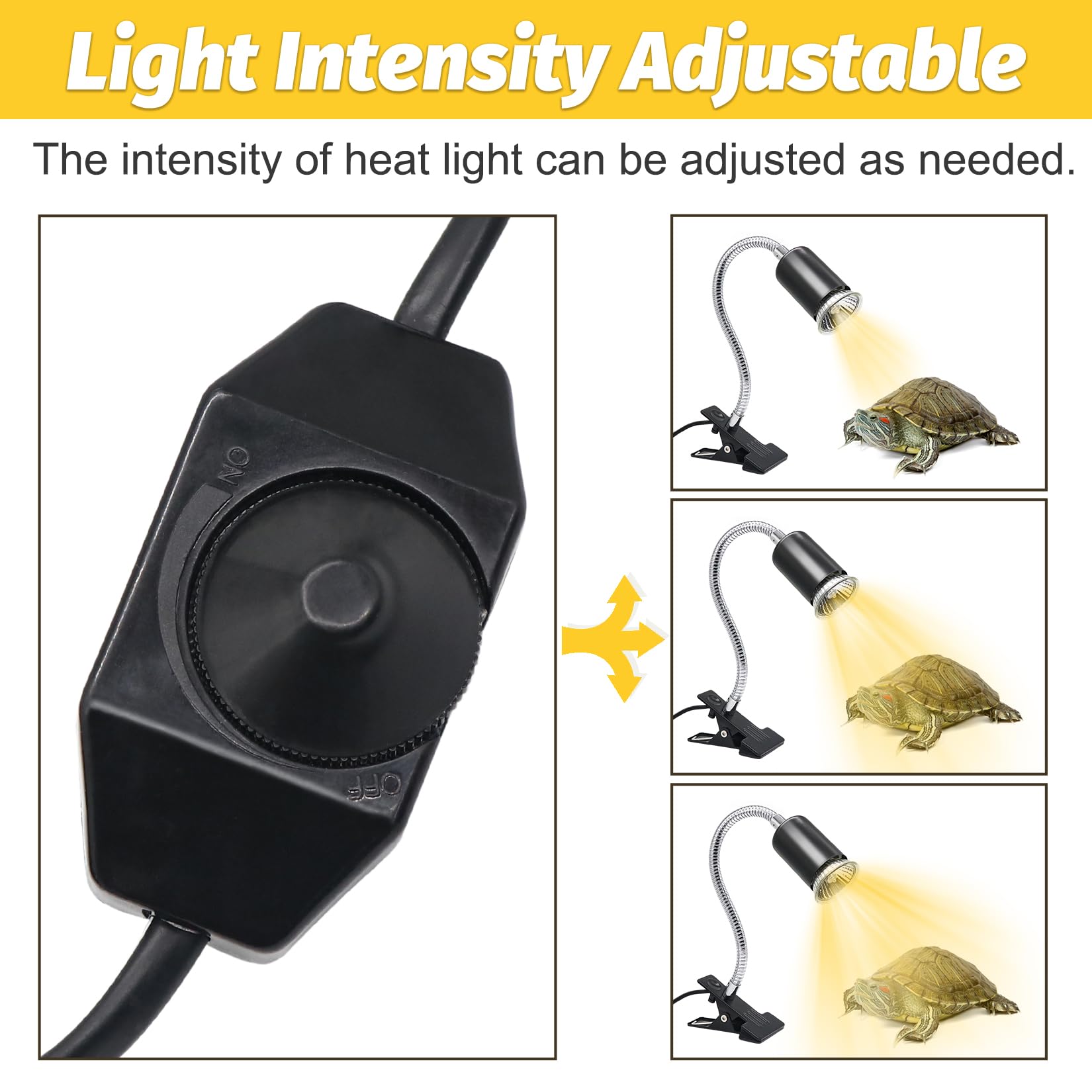 Turtle Lampa grzewcza z 3 żarówkami E27 w zestawie Lampa terrarium dla żółwi z klipsem dla gadów obracana o 360°, podgrzewana żółw, odpowiednia dla jaszczurek, żółwi, węży, kameleonów