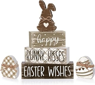 Britimes Tiered Tray Decor Set, 4 Pack, Wooden Table Sign, Easter Bunny Egg