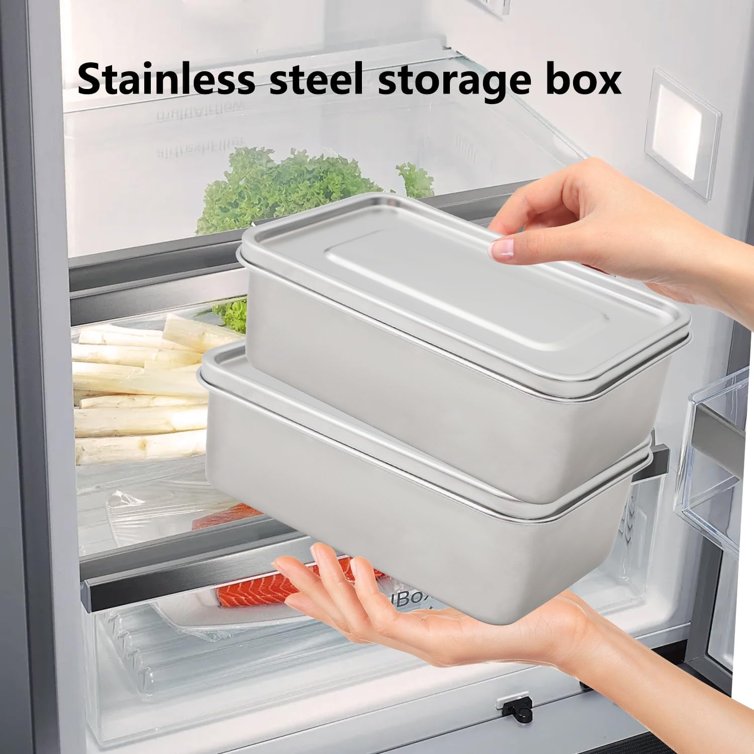 Grill Carry System with 2 -Piece 900ml Stainless Steel Bento Box, Gift Ready BBQ Carry Tray for Prepping, Marinating and Serving, Diswasher Safe, Nesting Platters Silvery White.