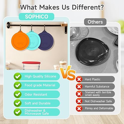 Miniatura 3 de Sophico - Tapas redondas de silicona de repuesto para almacenamiento para Anchor Hocking y Pyrex 7402-PC, tapas para cuencos de vidrio de 67 tazas