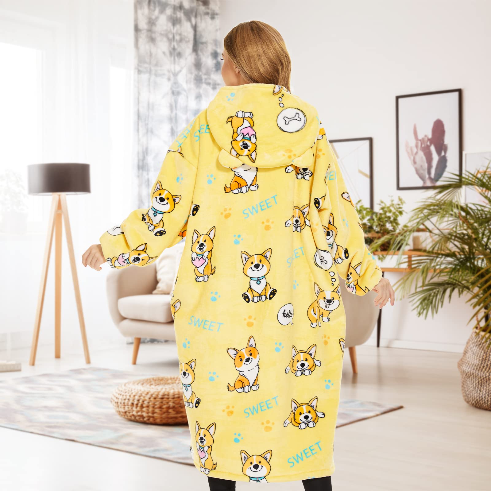 THREE POODLE Felpa Coperta Oversize Donna con Maniche e Cappuccio, Felpa Pile Giganti con Maniche