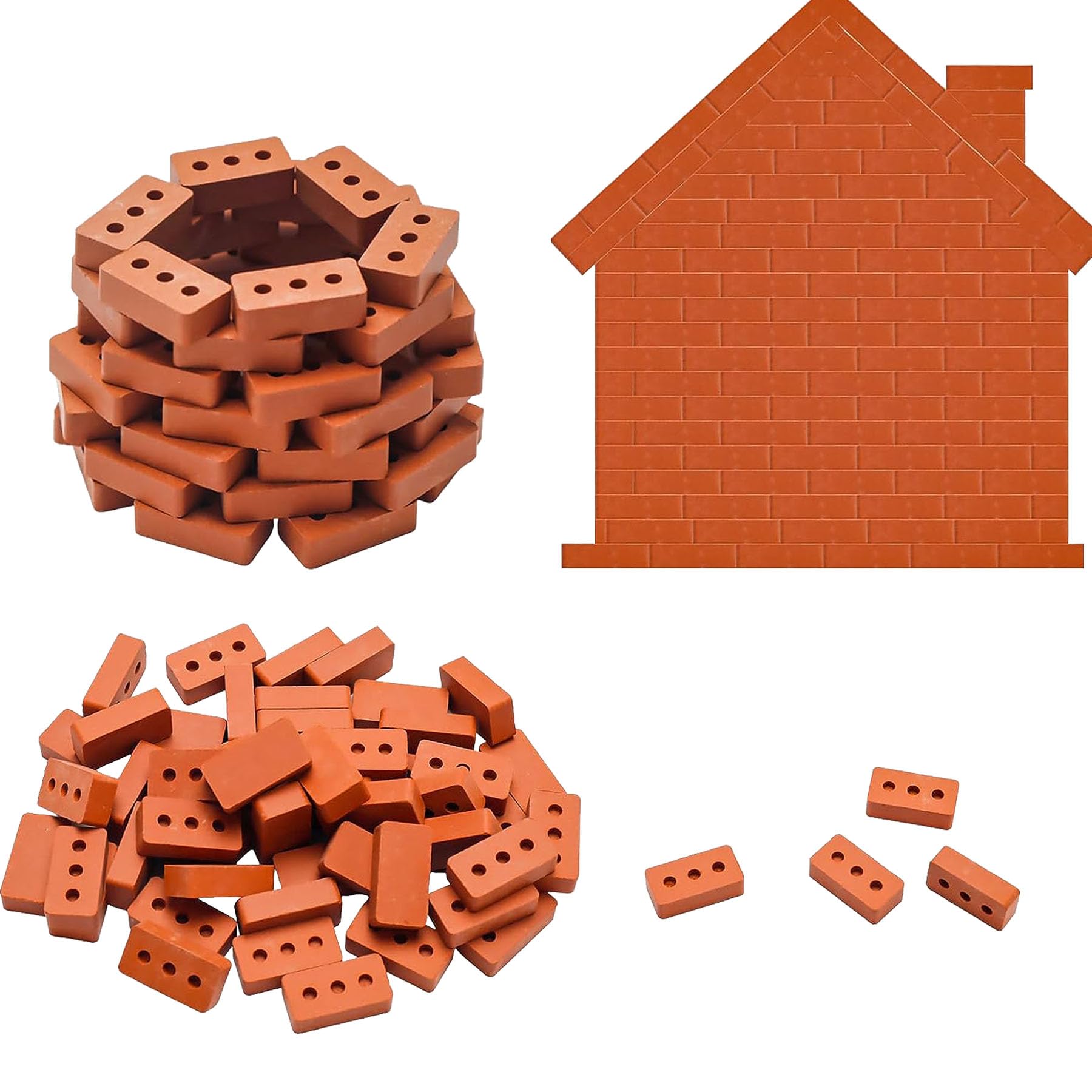 80 Mini Mattoncini In Argilla Per Casa Delle Bambole – 2 Misure, Rossi – Kit Fai Da Te Per Giardino Fatato E Diorami - 5