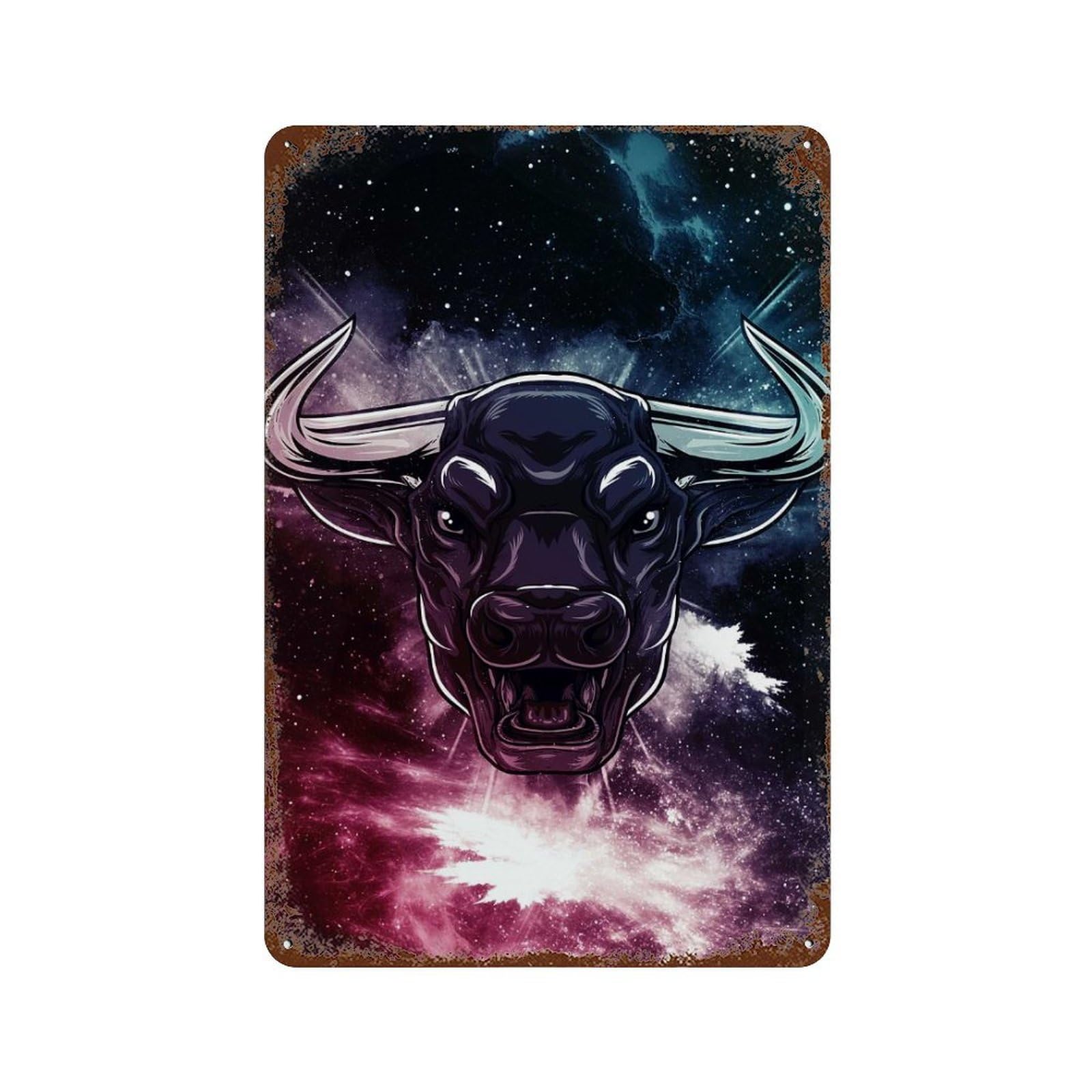 Bull Galaxy Decorative Tin Sign 11.8"x7.9", Shabby Chic Decor for Garage, Pub Or Kitchen