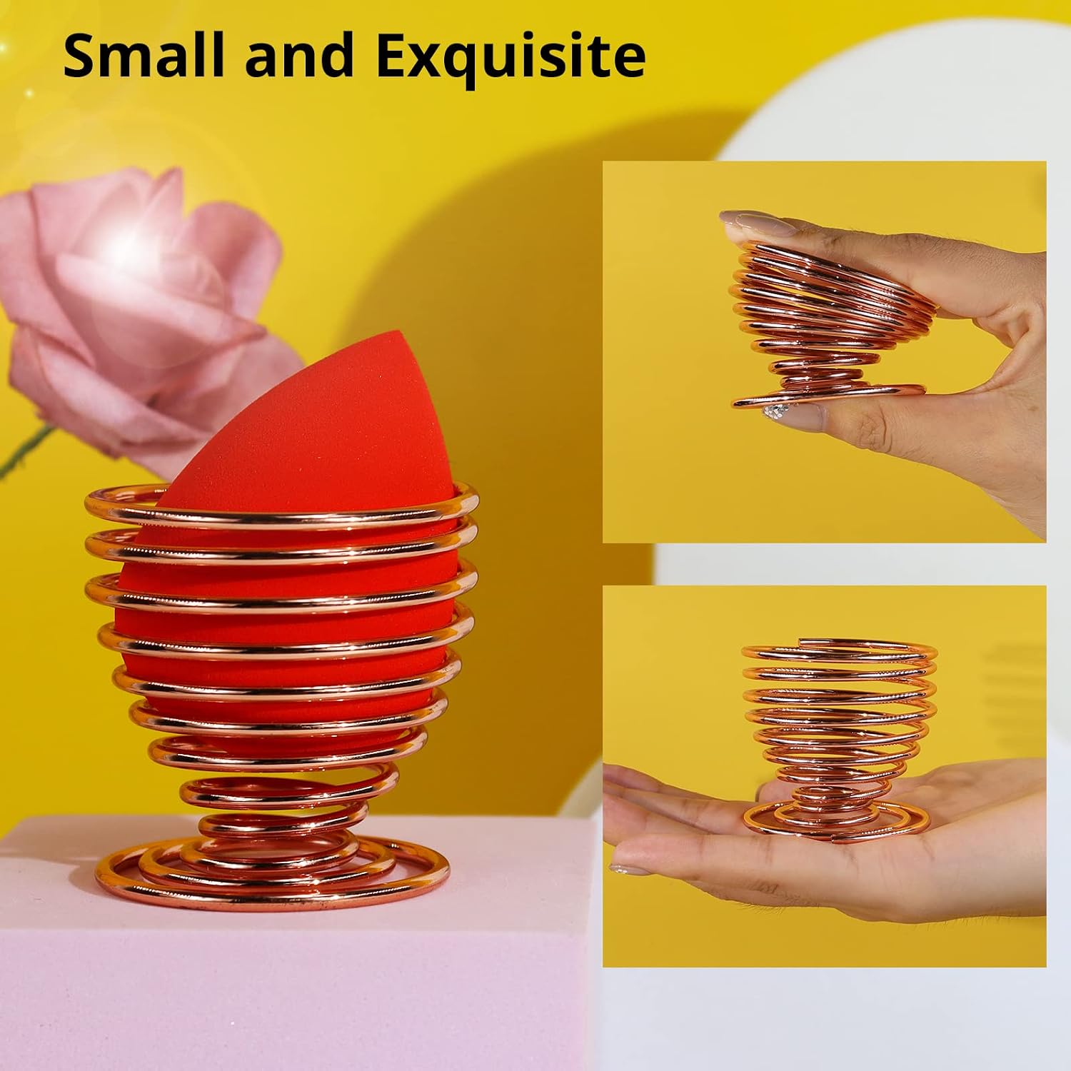 BEAKEY 5Pcs Makeup Sponge Holder Makeup Blender Drying Storage Rose Gold Foundation Beauty Blender Holder Makeup Sponge Drying Stand Storage Egg Powder Puff Display Stand