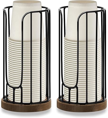 Dispensador de tazas de baño de estilo rural elevado, paquete de 2 portavasos de papel desechables pequeños, estante de almacenamiento de vasos de