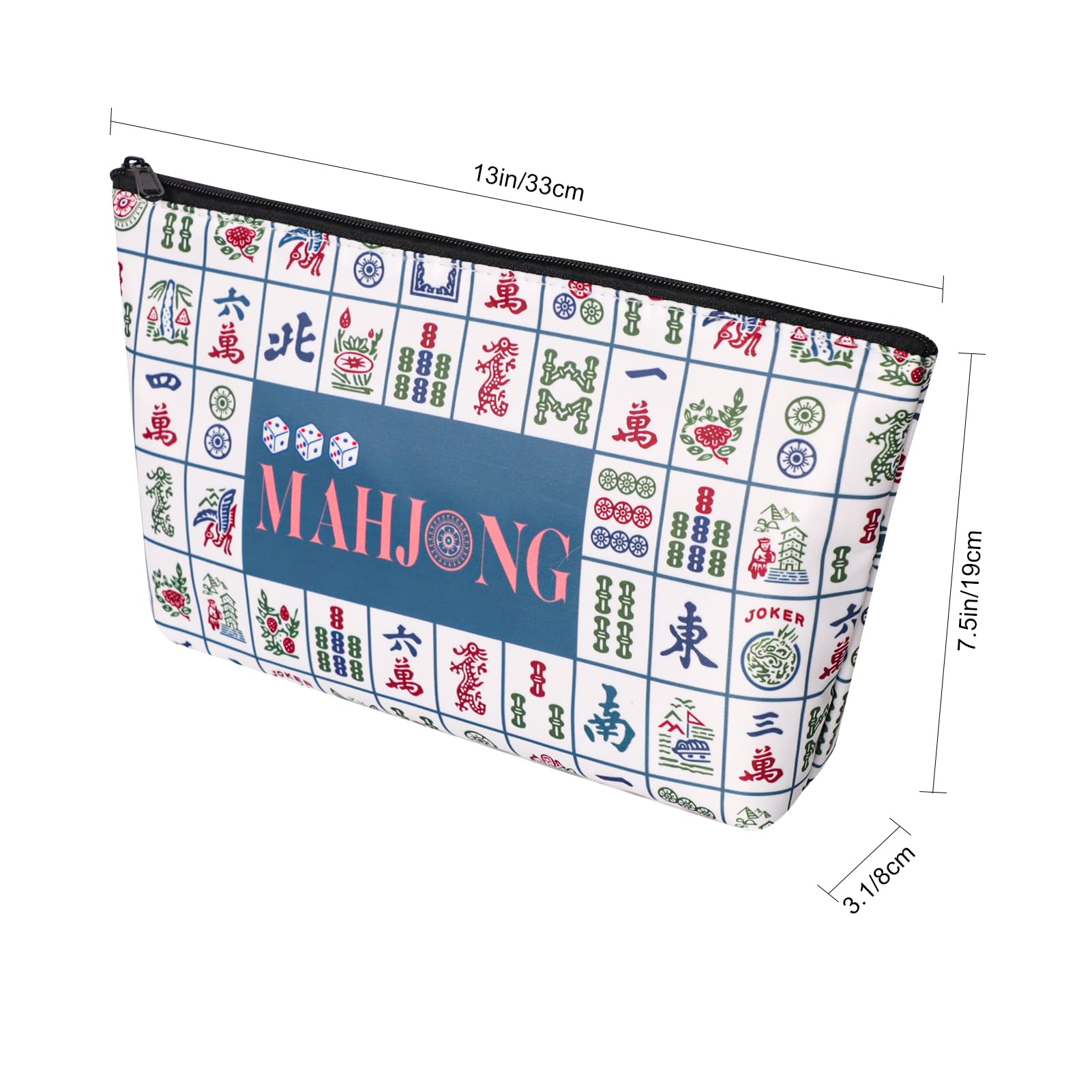 TIASUSAN American Mahjong Empty Bag - White Printed Mahjong Tile Bag (13x7 Inches,Only Case)