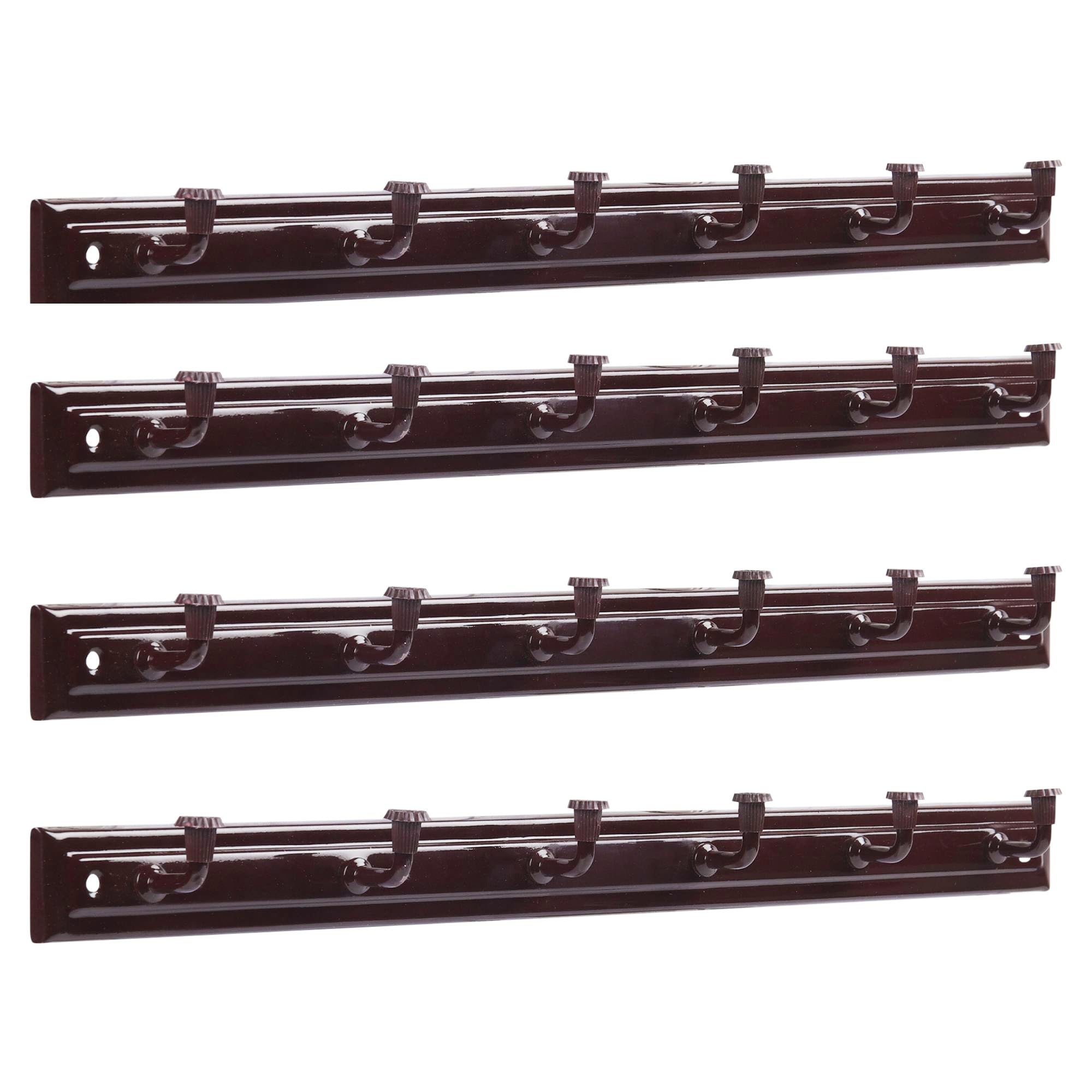 Padmakshi-Pack of 4-Deluxe Brown Color Long 6 Pin Bathroom Cloth Hanger Robe Wall Door Hooks Rail for Hanging Keys,Clothes,Towel Steel Hook