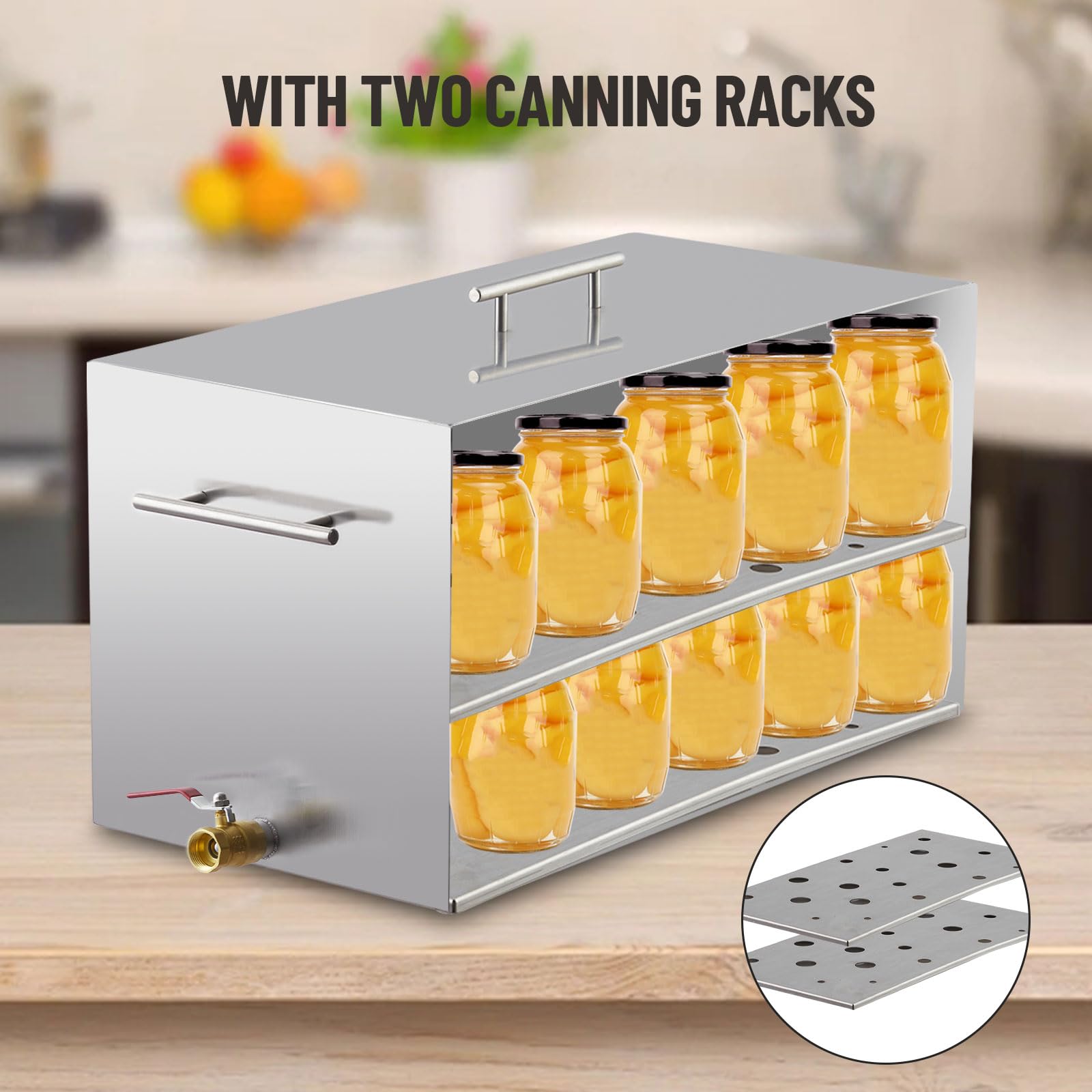 GarveeHome Einkochautomat 15L 304 Edelstahl Flachem Boden & 2 Stapelbaren Einlegerosten, Multifunktional Als Einmachtopf, Dampfgarer Vorratsbehälter Für Einmachgläser Lebensmittelaufbewahrung