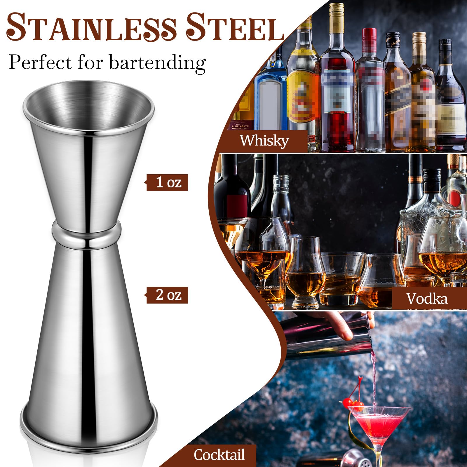 Yaomiao 18 Stück Messbecher für Barkeeper, Doppel-Cocktail-Jigger japanischer Jigger 57 ml 28 ml Edelstahl-Messbecher für Zuhause, Bar, Likör, Whiskey, Barkeeper, Messwerkzeug, Silber