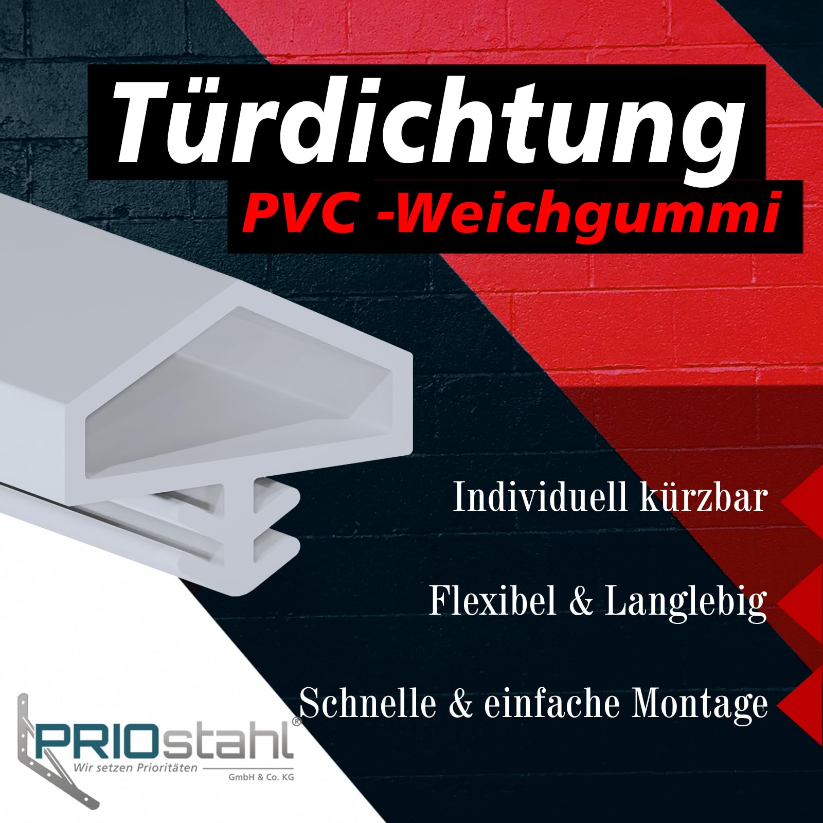 PRIOstahl Türdichtung flexible Dichtung Dichtband Gummidichtung Holztürdichtung - Weiss Länge: 200 Meter Falzbreite: 12mm Haustürdichtung Zargendichtung Zugluftstopper für Türen aus Weich-PVC