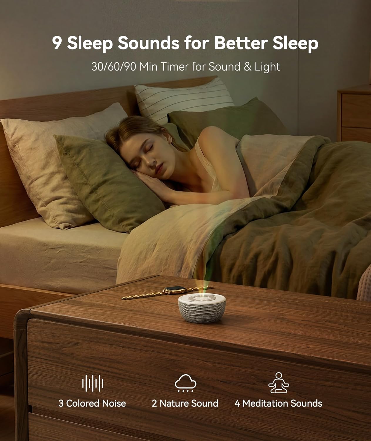 Dreamegg Portable White Noise Sound Machine, 4-7-8 Guided Visual Meditation Breathing Light, 9 Soothing Sounds, Rechargeable Sound Machine for Sleep, Anxiety Relief, Travel, Gifts, Adults