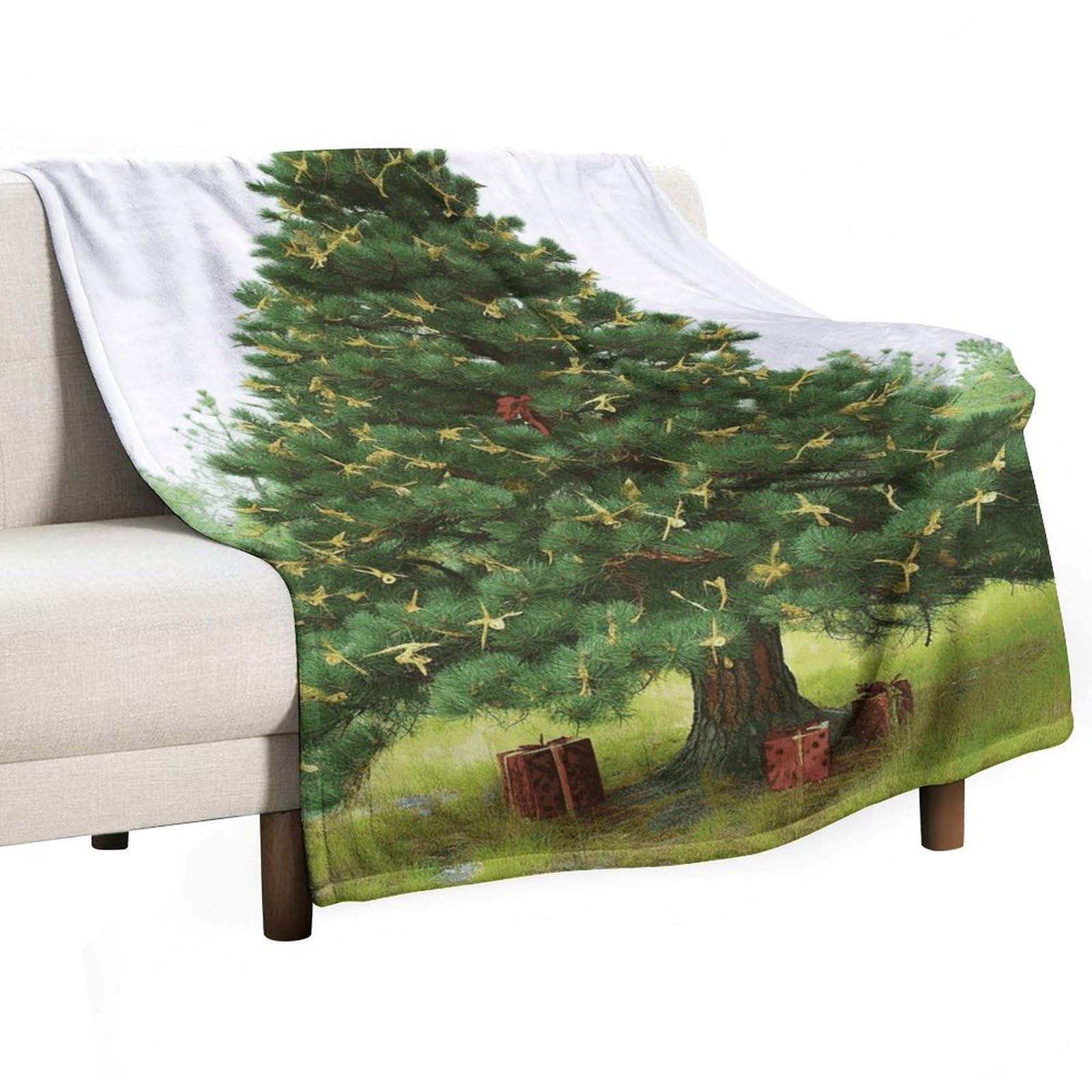 Couverture en flanelle légère et isolante, plaid doux imprimé sapin Garland