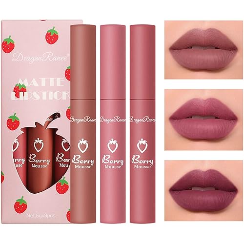 3 lápices labiales líquidos de terciopelo mate, brillo de labios suave, juego de cosméticos de maquillaje para mujeres, 3 colores de esmalte de