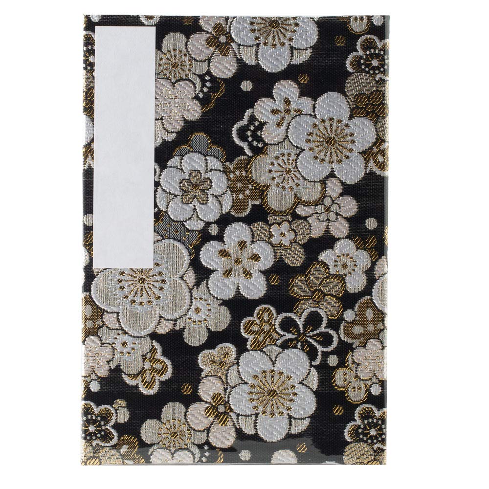 高知製本 ビニールカバー付き御朱印帳 黒地に梅佳境/西陣金襴/蛇腹式/大判/