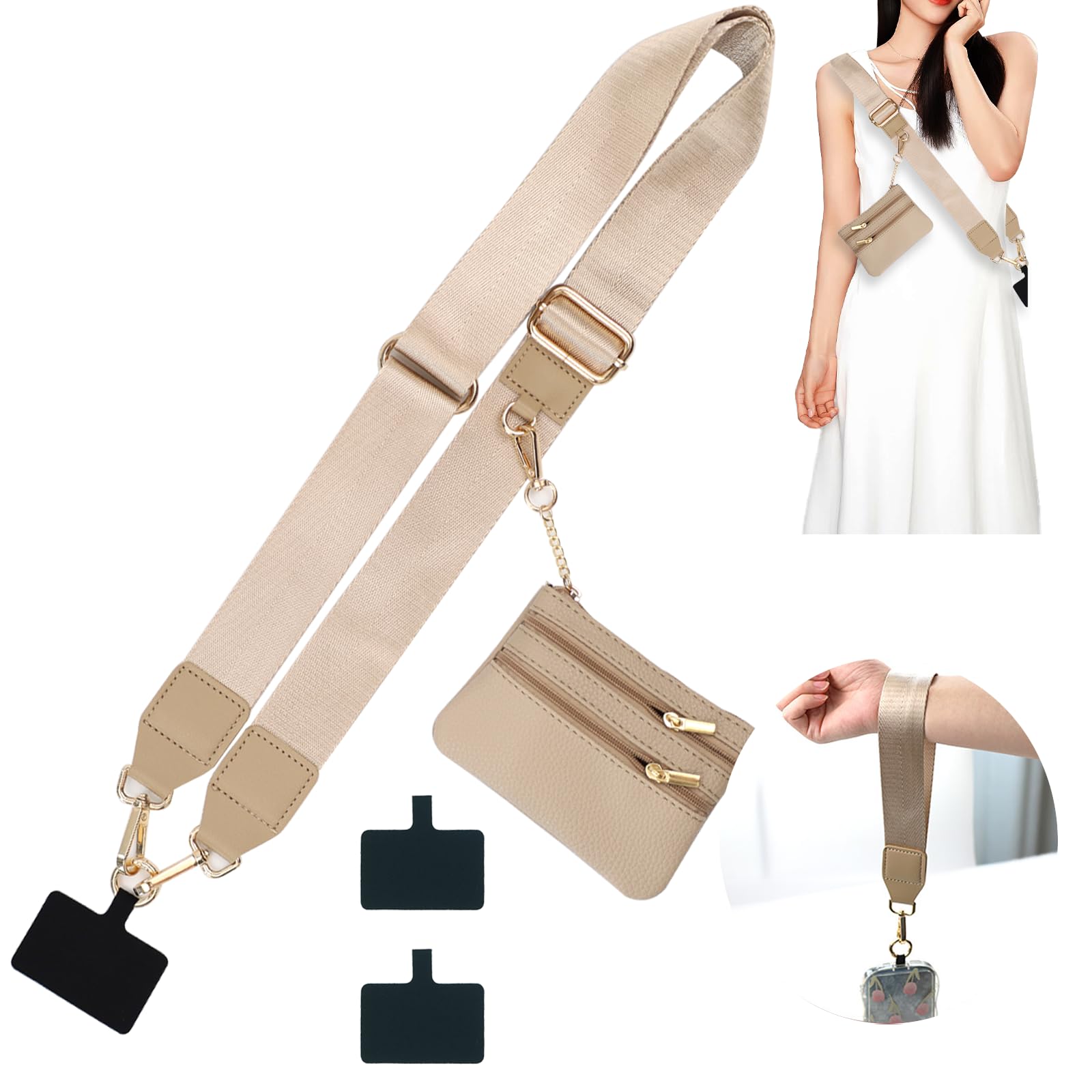 Dumwick Clip And Go Strap For Phone With Wallet Crossbody,Phone Strap With Zippered