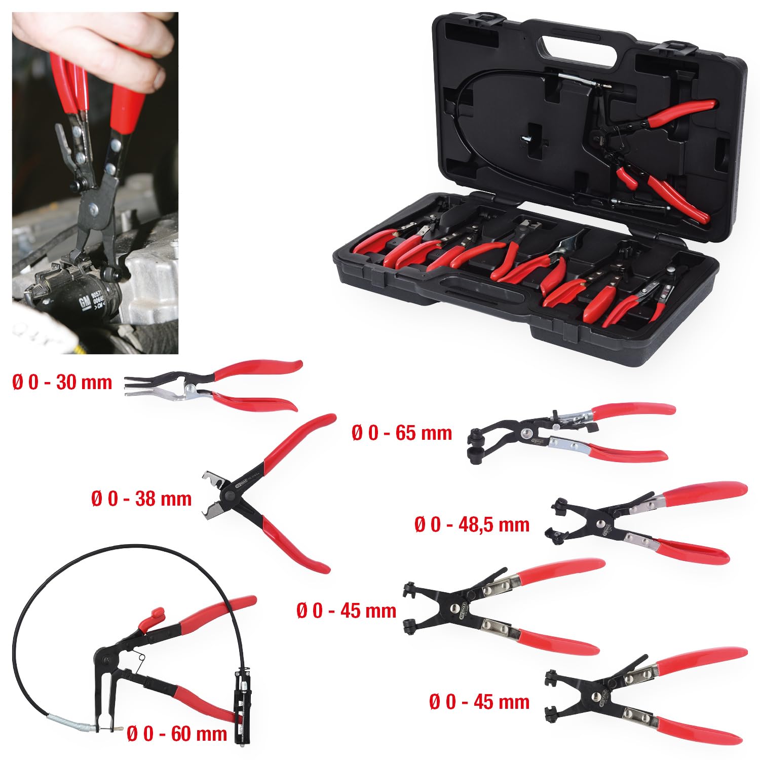 KS Tools 115.1055 Zestaw szczypiec do opasek na wezachdo samochodów, 7-szt