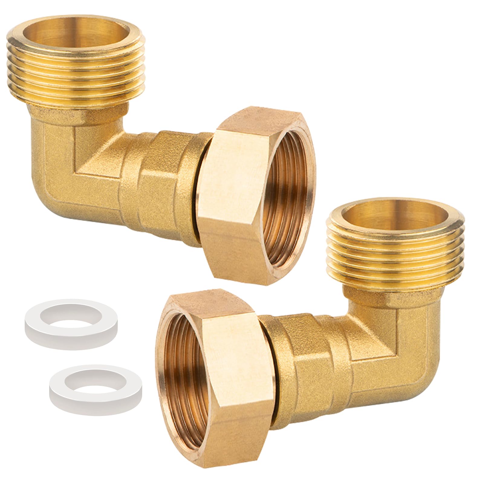 Lot de 2 raccords mobiles en laiton, 1" IG x AG 90° coudé mobile G1" en laiton coudé 90°, DN 25 coudé fileté, pour installations d'eau et systèmes de chauffage central