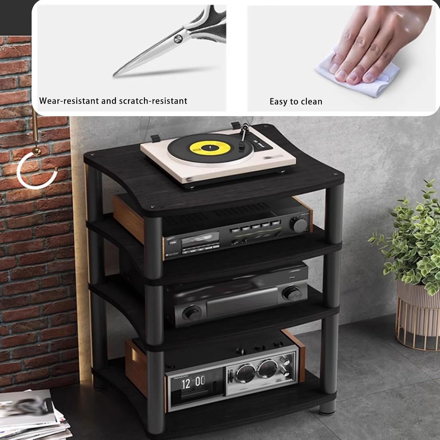 1 2 3 4 Tier AV Media Stand Component Cabinet Corner Shelf Wooden Stereo Cabinet Audio Rack Tower CD Player Stand for Home Office Audio Video DJ Theater (Black,3 Tier 65.5CM/25.7IN)