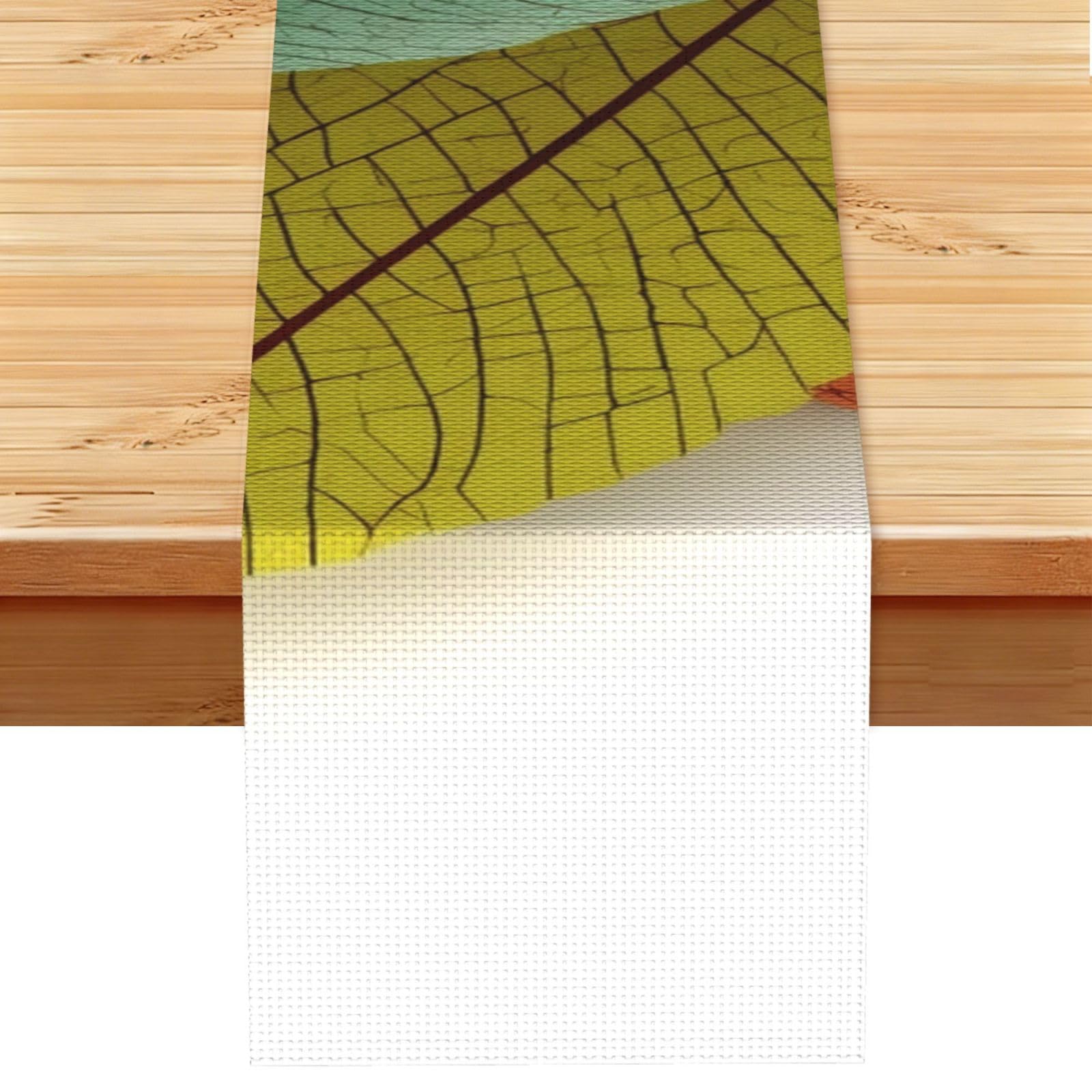 Leaves Table Runner 13x72 Inch Cotton Linen Table Linen Washable Farmhouse Tablecloth Modern Abstract Art Kitchen Dinning Table Decoration for Home Party Decor