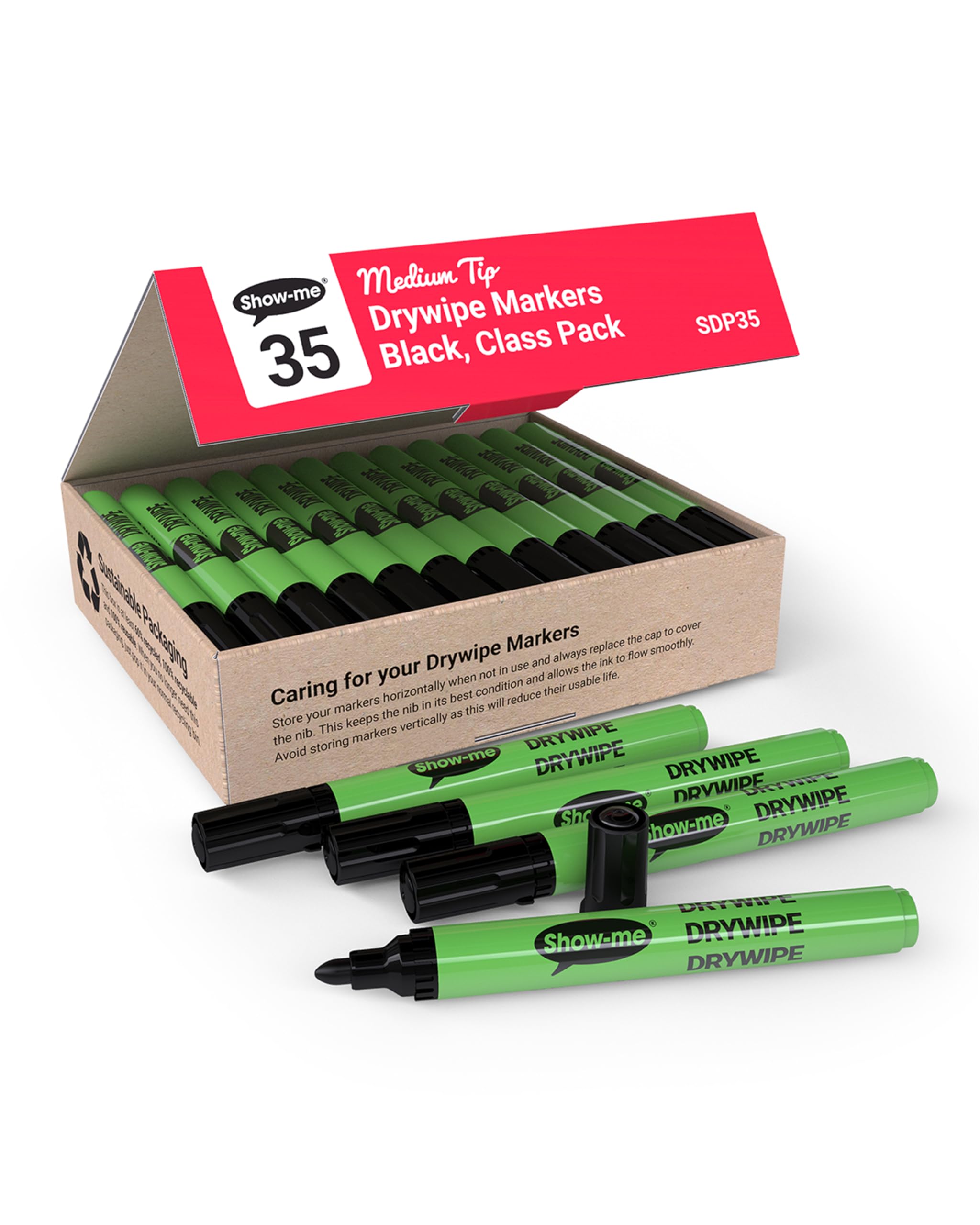 Show-me SDP35 Class Pack 35 Medium Tip Slim Barrel Drywipe Markers...