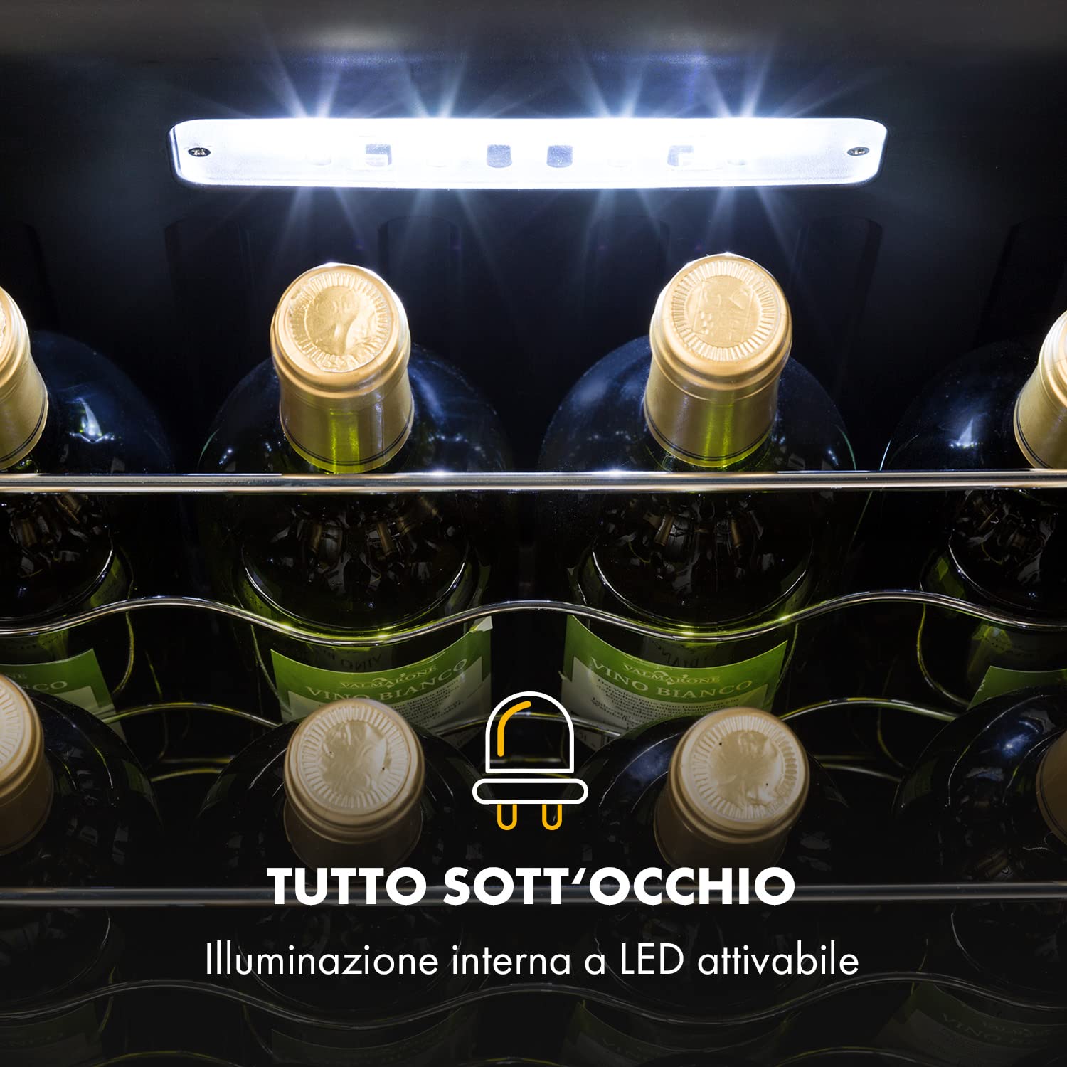 KLARSTEIN Cantinetta Vino Design, Cantinetta Vino Refrigerata a Zona Singola per Vino Rosso, Bianco e Birra, Controlli Touch, Frigo Vino Cantinetta per Esterno/Interno, 5-18°C, 42L, 16 Bottiglie