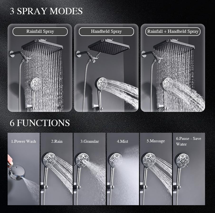 BSTGZLUXU Shower Head with Filters-14'' Rainfall ShowerHead,Filtered Power Wash Handheld for Hard Water,Keep High Pressure Output, Reduces Dry Itchy Skin, Eczema&Improves Condition of Your Body, Hair