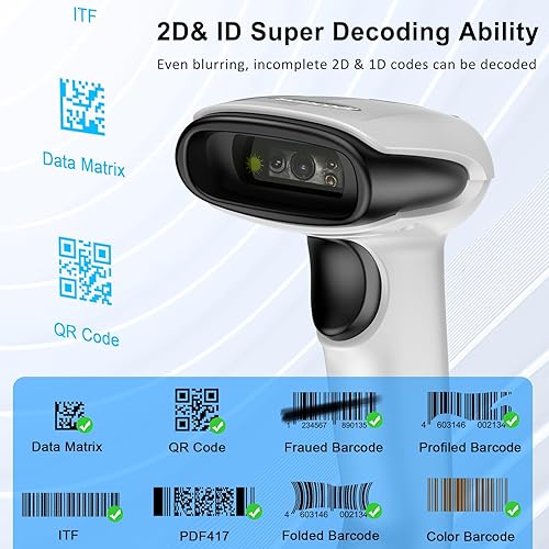 Miniatura 6 de Symcode Escáner de código de barras Bluetooth 2D 3 en 1 inalámbrico y USB con cable y Bluetooth lector de código de barras 1D 2D Escáner de código