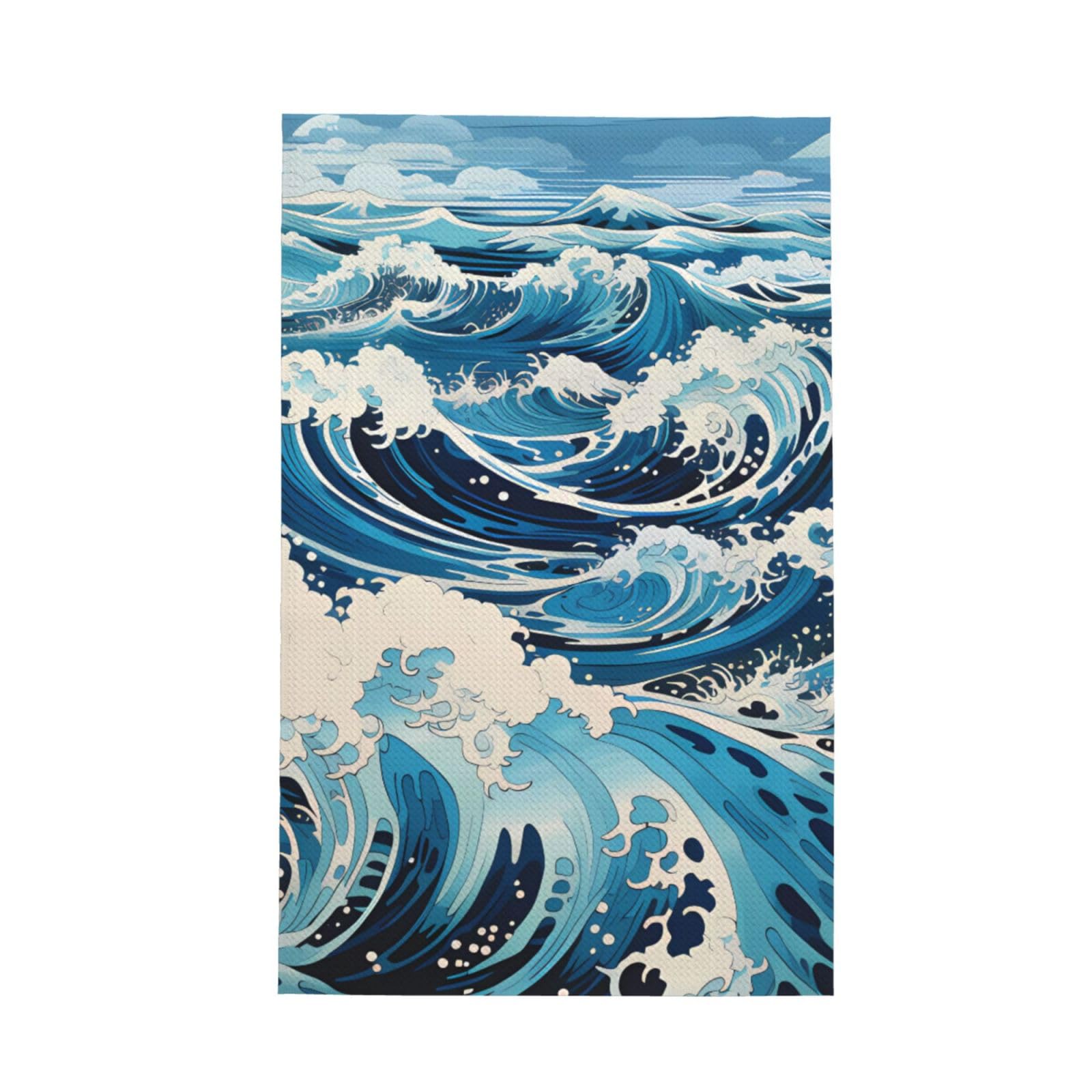 SXZVVBN Ukiyo-e style waves Super Absorbent Microfibre Waffle Towels Fast Drying Dish Cloths Home Cafe Barista