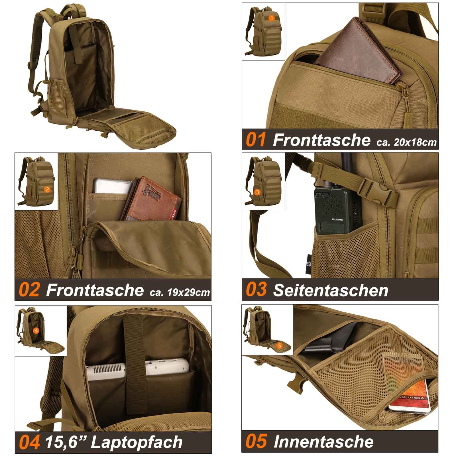 Plecak taktyczny, wojskowy Molle plecak na wędrówki, trekking, outdoor, podróż, wodoodporny, 30 l, zielony, XL
