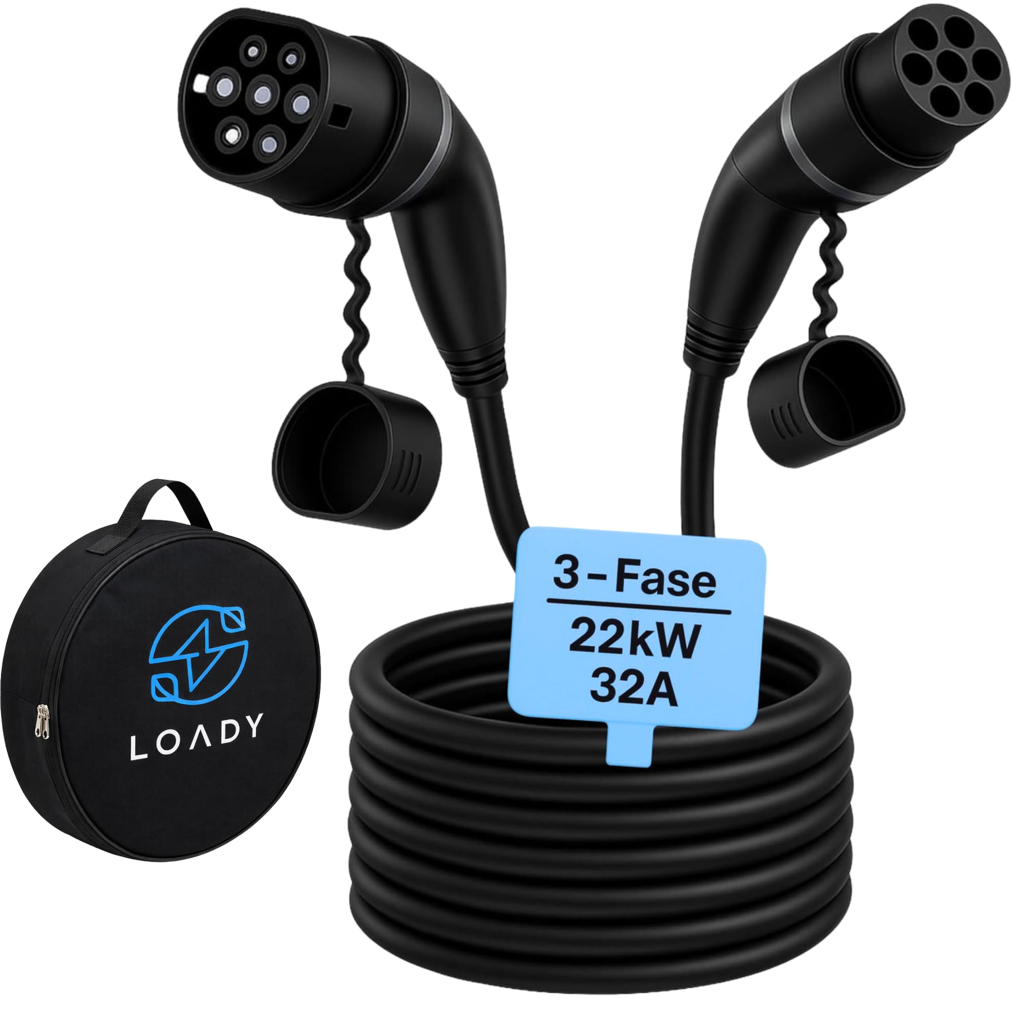 LDY Typ 2 Ladekabel 22kw 5 Meter, Kabel Elektroauto Modus 3 / 32A / 3-Phasig, Ladekabel Elektroauto Typ 2 auf Type 2, Ladekabel e Auto