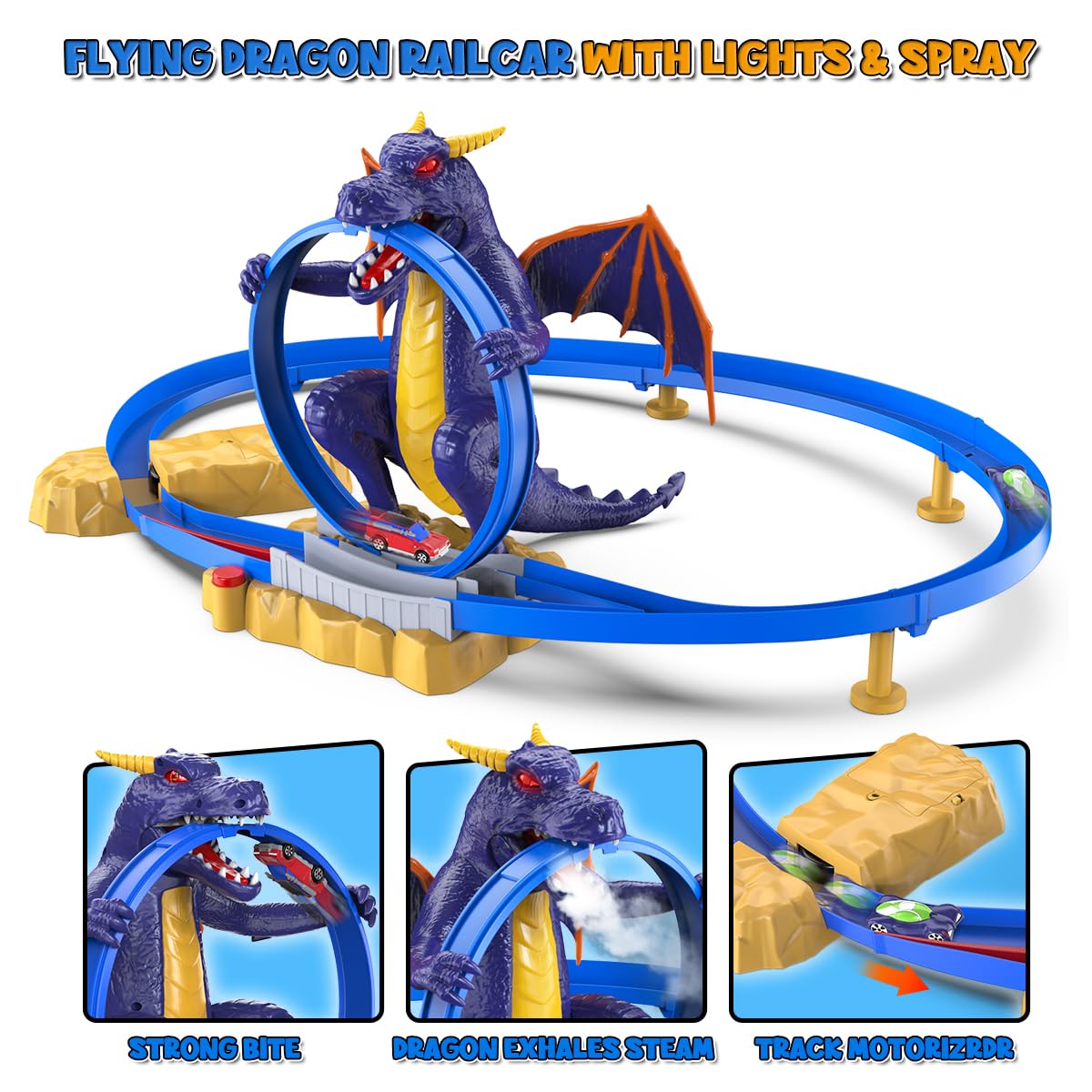 VATOS Dragon Slot Track Cars Set Toys - Racing Car Toy with Light & Spray, 4-7 Years Old Boy Girls Toys, Activity Indoor Kids Track Race Car Gifts