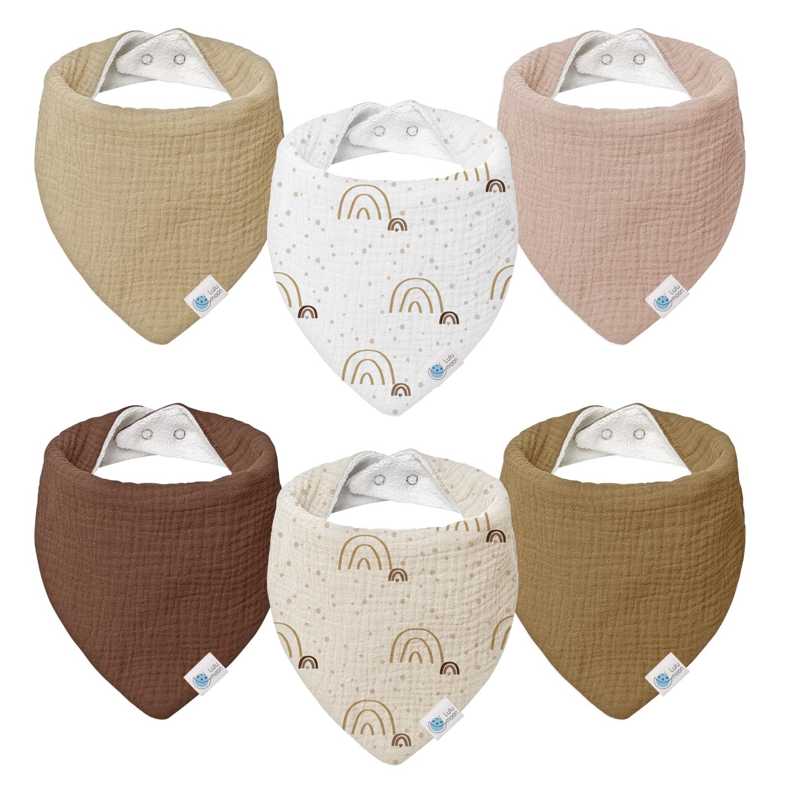 lulumoon Babero para Bebé, Muselina para Bebé,100% Algodón Transpirable pañuelo triangular para Niños y Niñas 6 Unidades