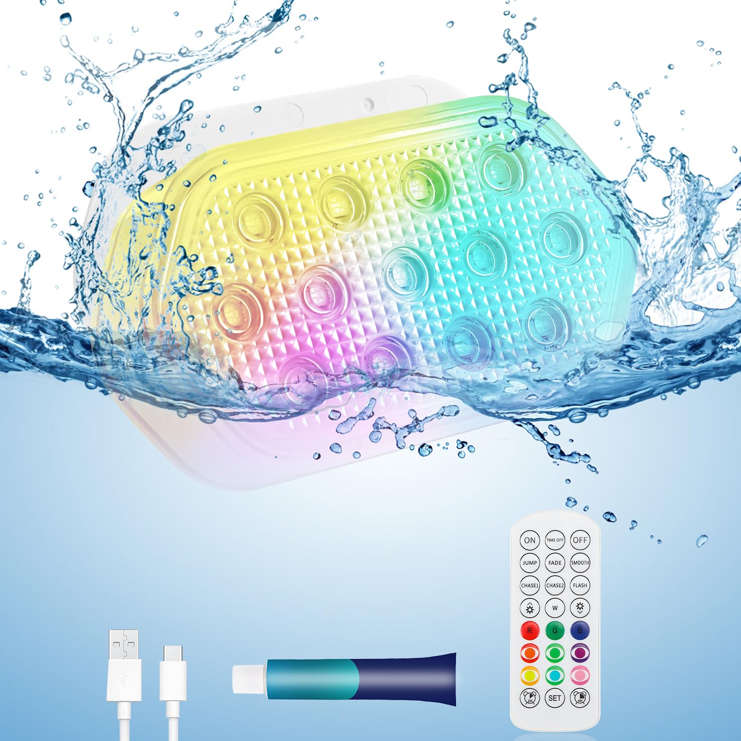 Pool Lights, Updated Rechargeable Submersible LED Lights, IP68 Waterproof Underwater Light with Remote , Magnets,16 Colors Chase Mode Floating Pool Light for Inground Pool, Pond, Hot Tub 1 Pack