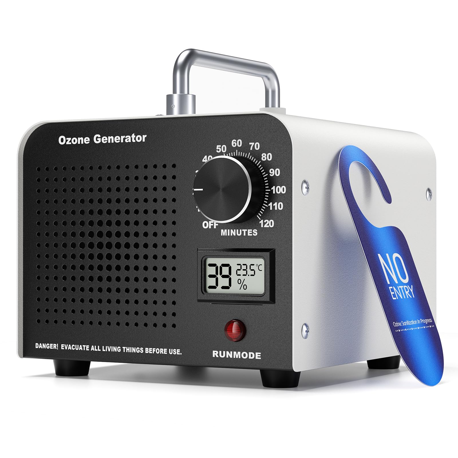 Hochleistungs Ozongenerator 60000 mg/h, Luftreiniger, mit Temperatur- und Luftfeuchtigkeitsanzeige, 120-Minuten Timer für 320㎡ Raum für Zuhause, Auto, Büro, Garage, Rauch, Haustiergerüche