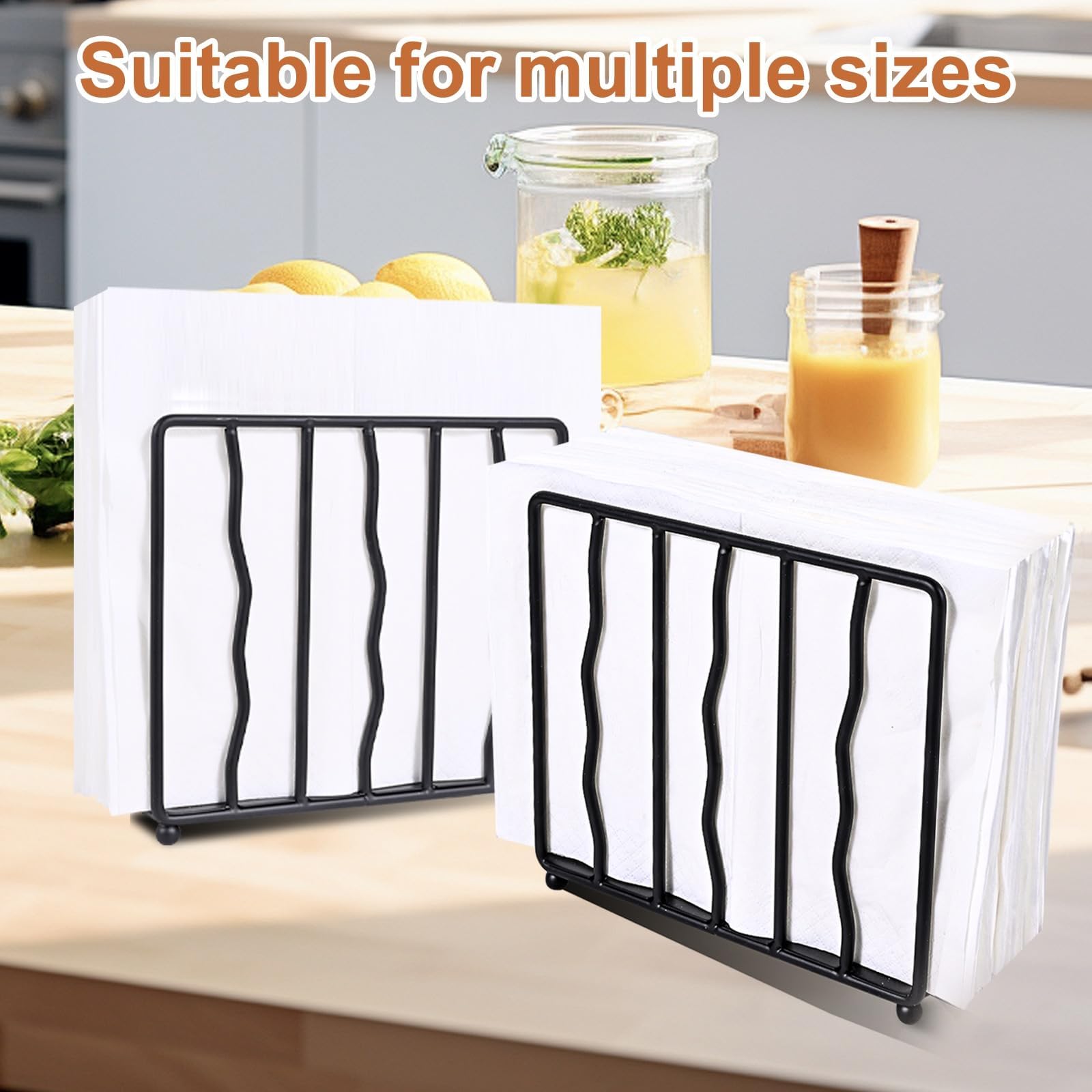 Servilletero de pie de acero inoxidable negro para mesa, servilleteros de metal de cocina para servilletas de papel, duradero y elegante