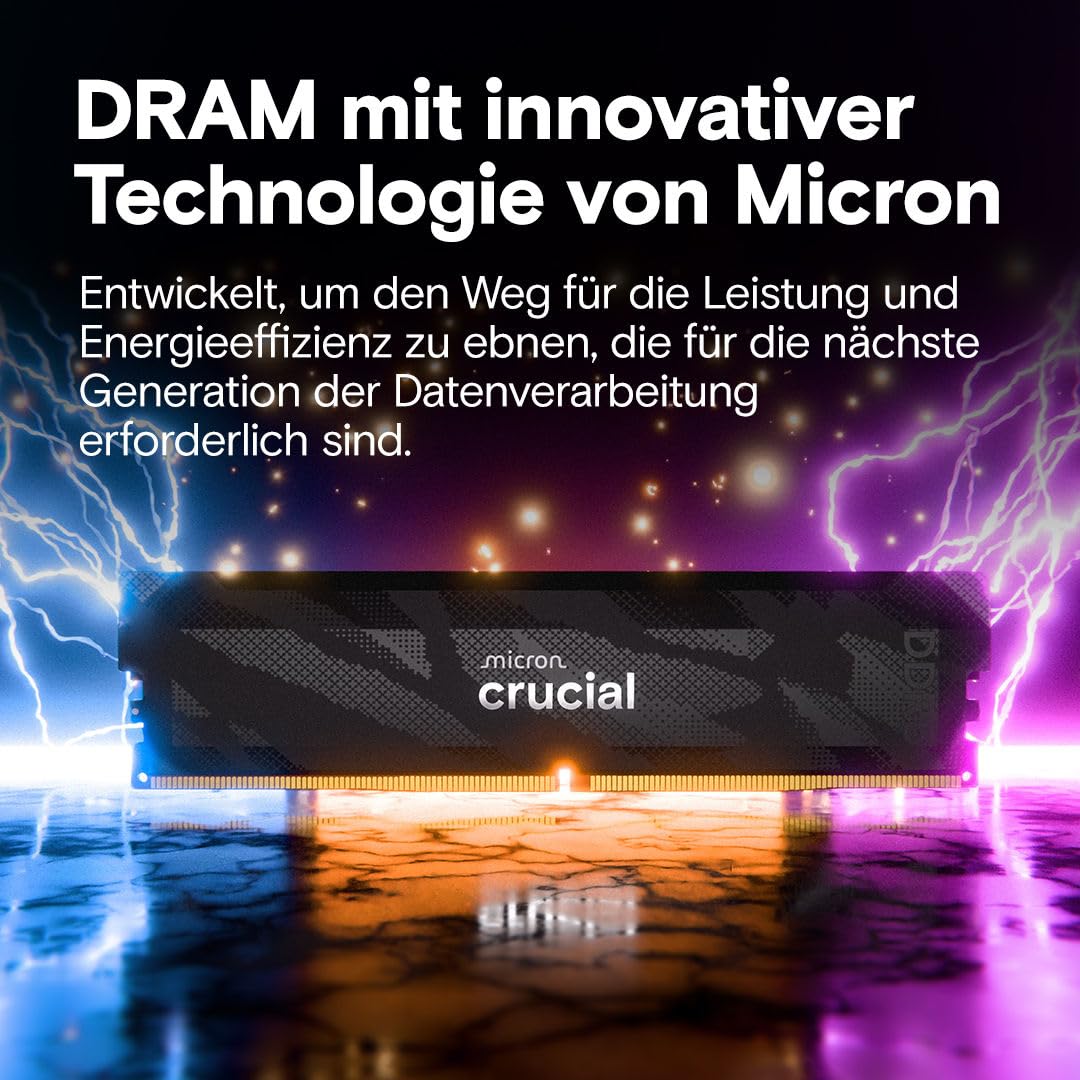 Crucial Pro DDR5 RAM 32GB Kit (2x16GB) 6400MHz CL32, Gaming PC Arbeitsspeicher, Intel XMP 3.0 / AMD Expo, Schwarz - CP2K16G64C32U5B