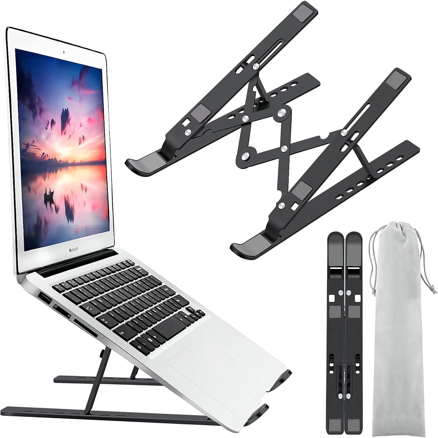 Black Laptop Stand for Desk Holder Computer Portable Foldable Adjustable Notebook Stands, Aluminium Metal MacBook Stand, Compatible with 10-15.6 Inch Laptops, iPad Black Laptop Stand for Desk Holder Computer Portable Foldable Adjustable Notebook Stands, Aluminium Metal MacBook Stand, Compatible with 10-15.6 Inch Laptops, iPad