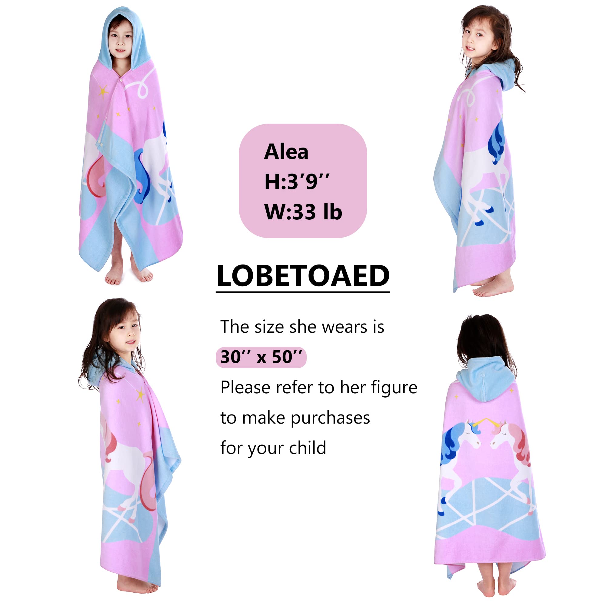 Kids Hooded Beach Towel - 50"x30" Unicorn Pattern, 100% Cotton Changing Robe For Pool & Beach