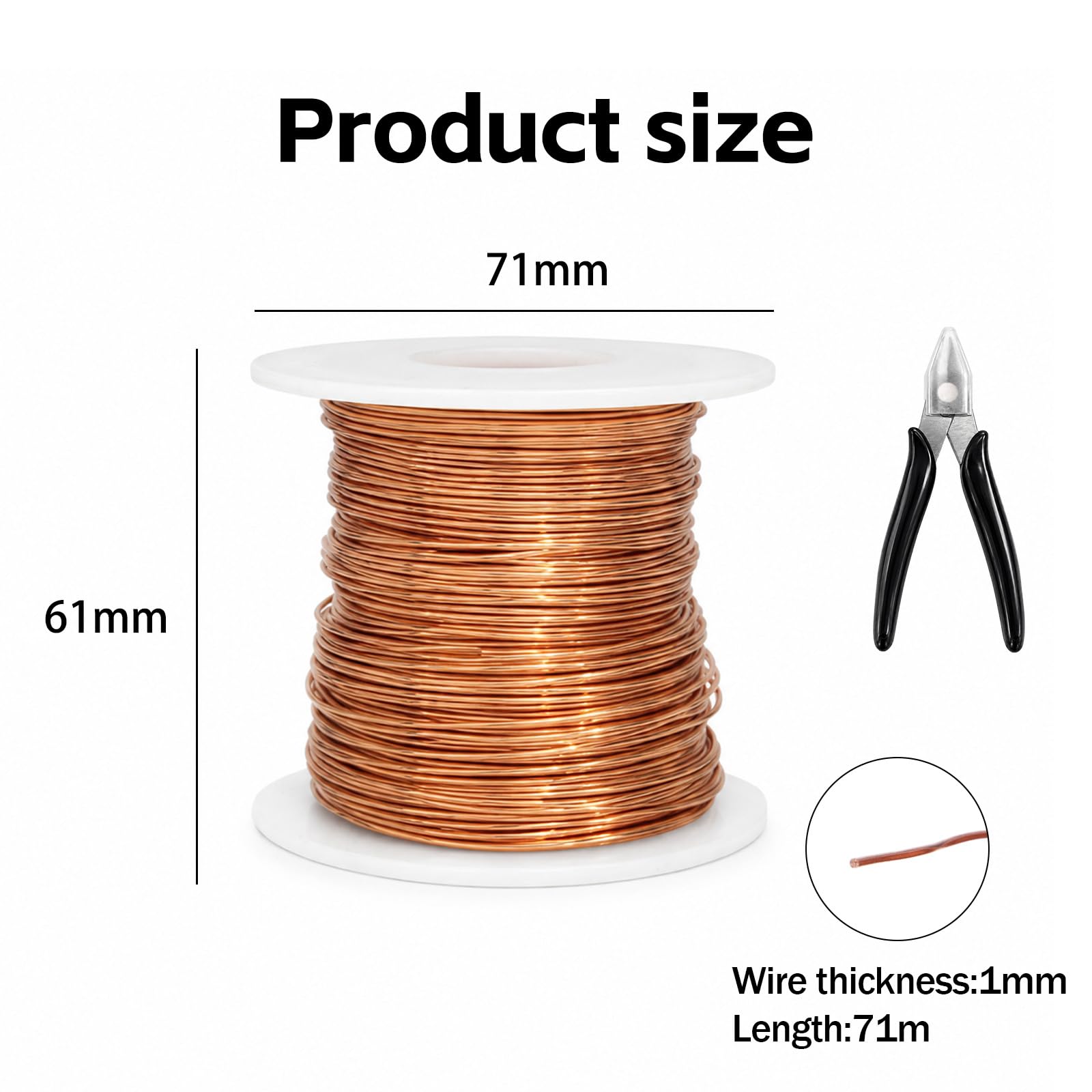 70 m drut miedziany z ostrzem bocznym 99,9% czysty miedziany drut miedziany ø 1 mm T2 Blanker Copper do elektrokultury, prac ogrodowych, elektrotechniki, spawania, DIY